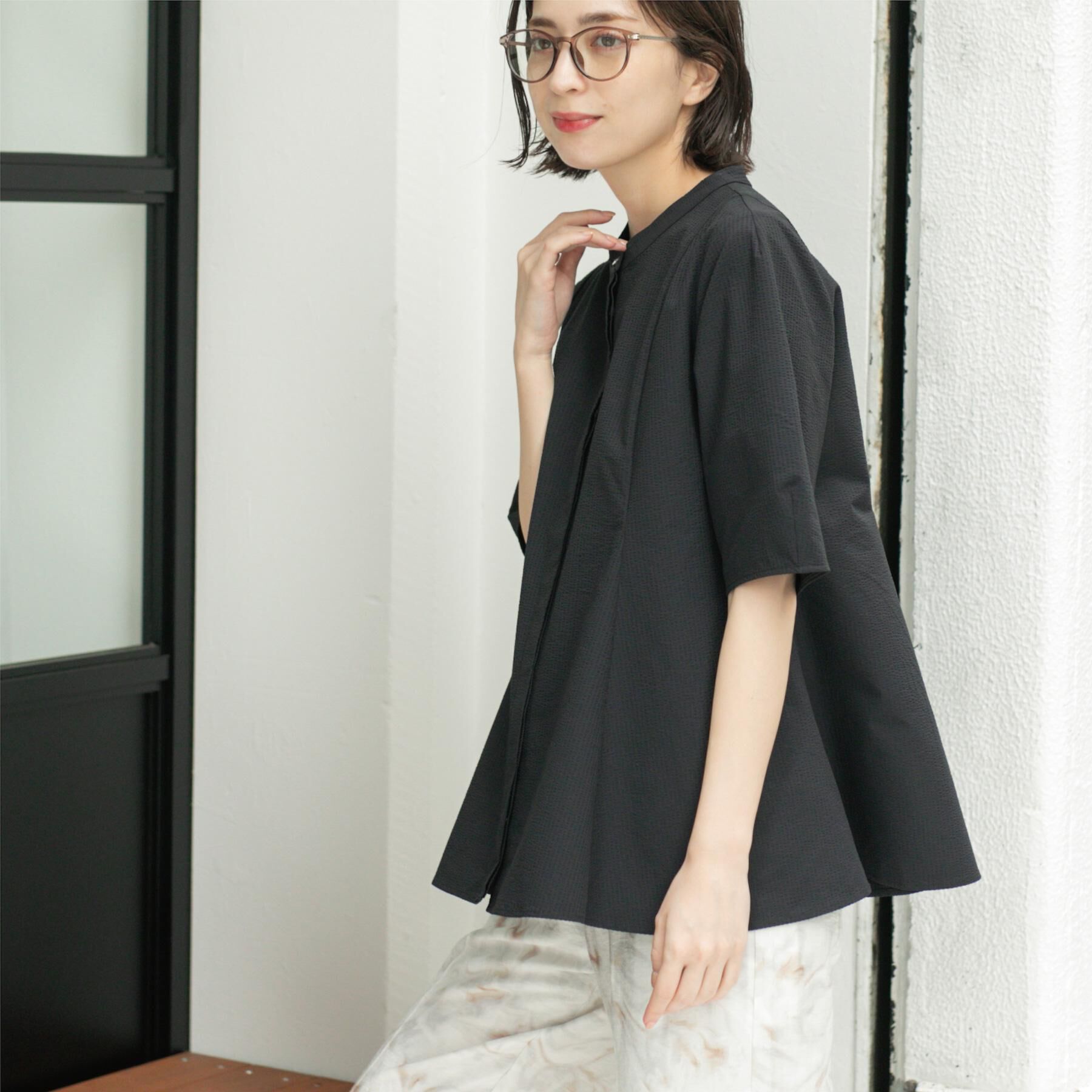 OPAQUE.CLIP「サッカーストライプペプラムブラウス【吸水速乾/イージーアイロン/洗濯機洗い可】」|シャツ・ブラウス|ブラック(019)