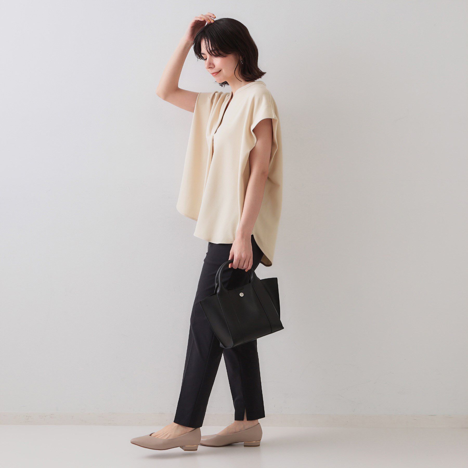 OPAQUE.CLIP「スキッパーフレンチスリーブトップス【UV/吸水速乾/洗濯機洗い可】」|Tシャツ・カットソー|