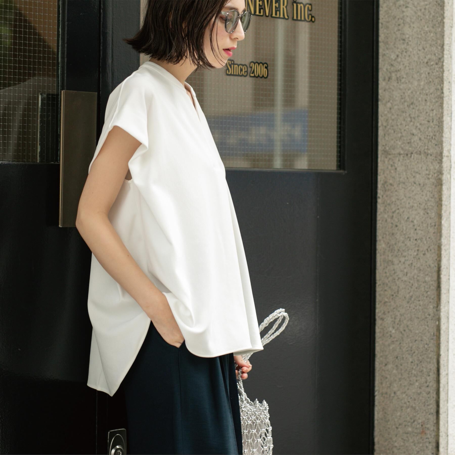 OPAQUE.CLIP「スキッパーフレンチスリーブトップス【UV/吸水速乾/洗濯機洗い可】」|Tシャツ・カットソー|