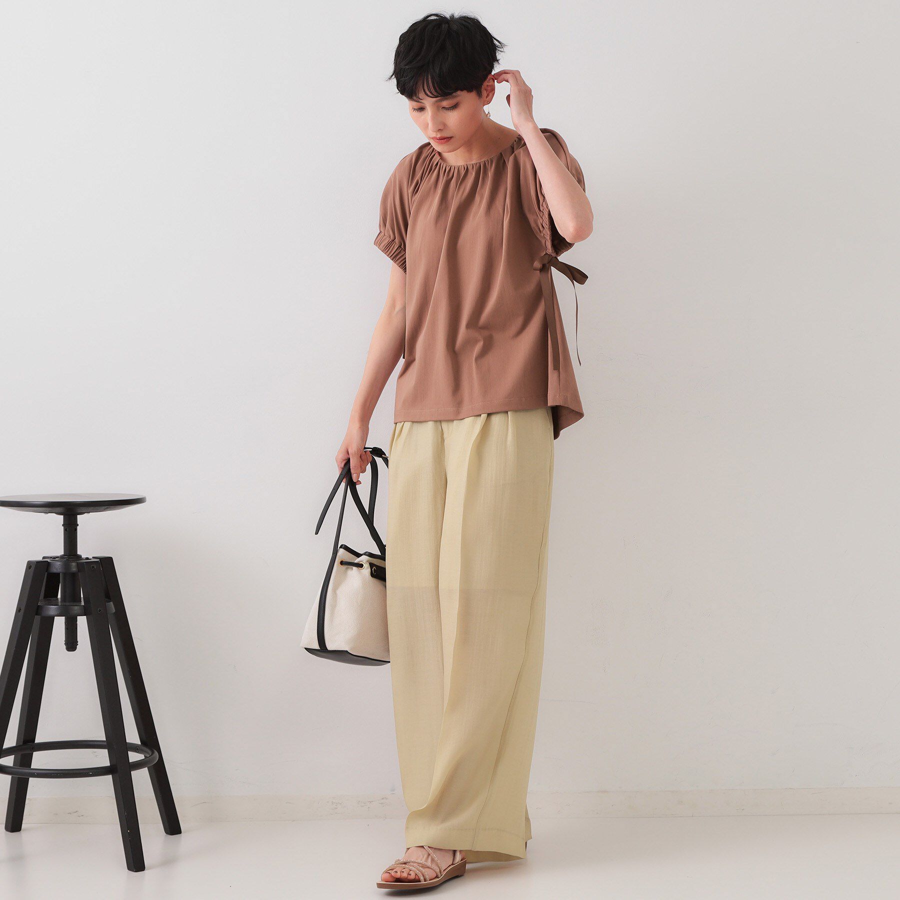 OPAQUE.CLIP「サイドリボンチュニックトップス【洗濯機洗い可】」|Tシャツ・カットソー|