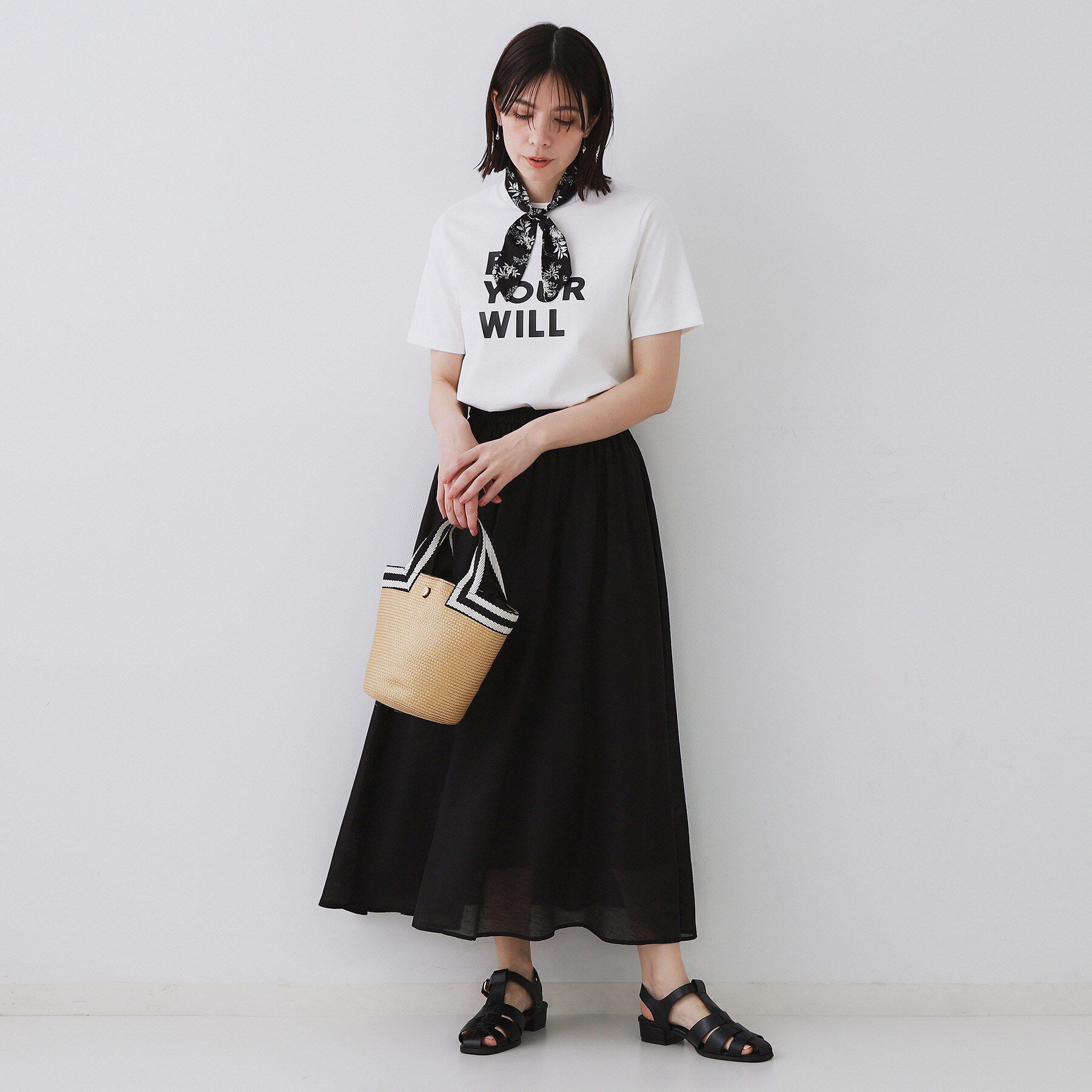 OPAQUE.CLIP「麻混シアーギャザーフレアスカート【洗濯機洗い可】」|スカート|