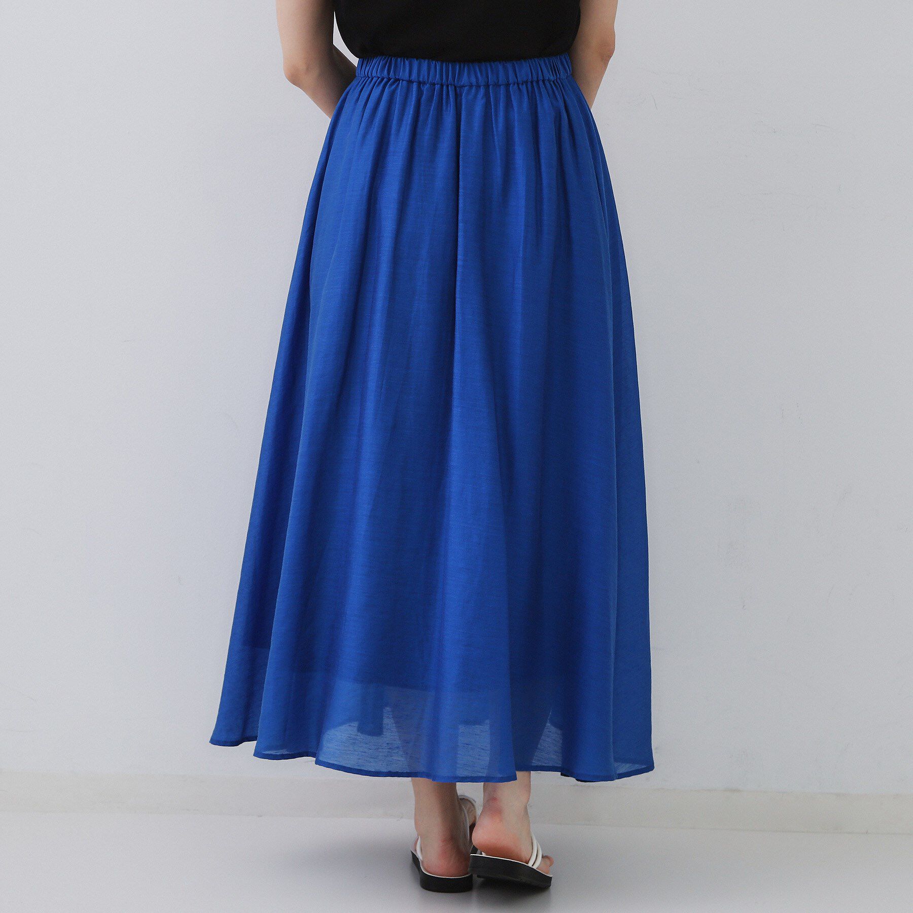 OPAQUE.CLIP「麻混シアーギャザーフレアスカート【洗濯機洗い可】」|スカート|