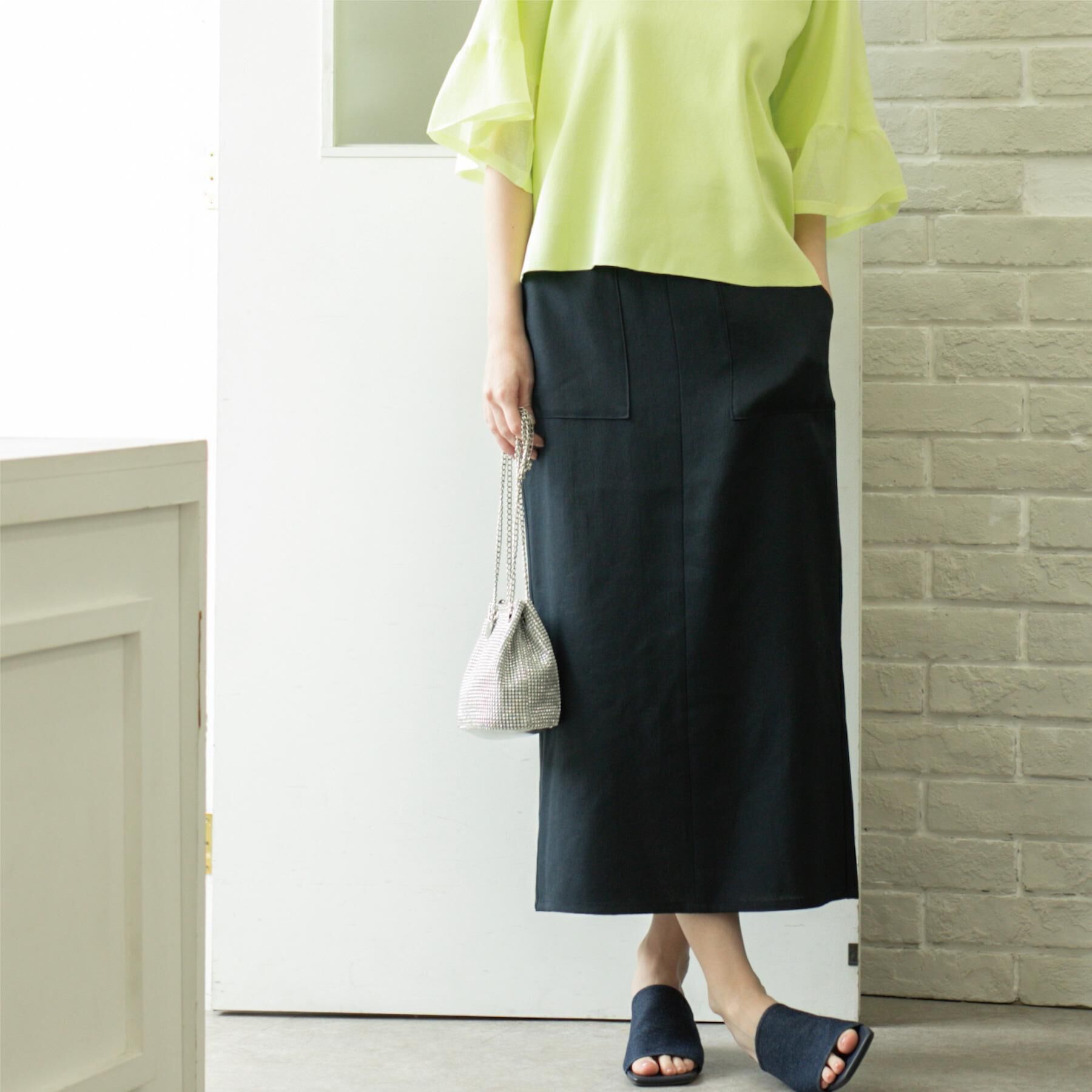 OPAQUE.CLIP「《美人百花掲載》ストレッチリネンライクタイトスカート【洗濯機洗い可】」|スカート|ネイビー(094)