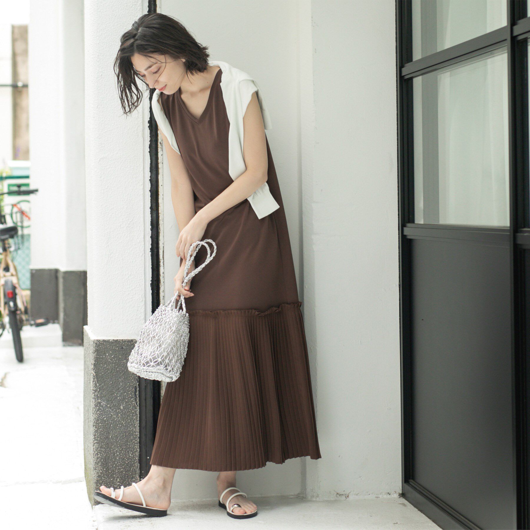 OPAQUE.CLIP「プリーツ切替ノースリーブワンピース【洗濯機洗い可】」|ワンピース|