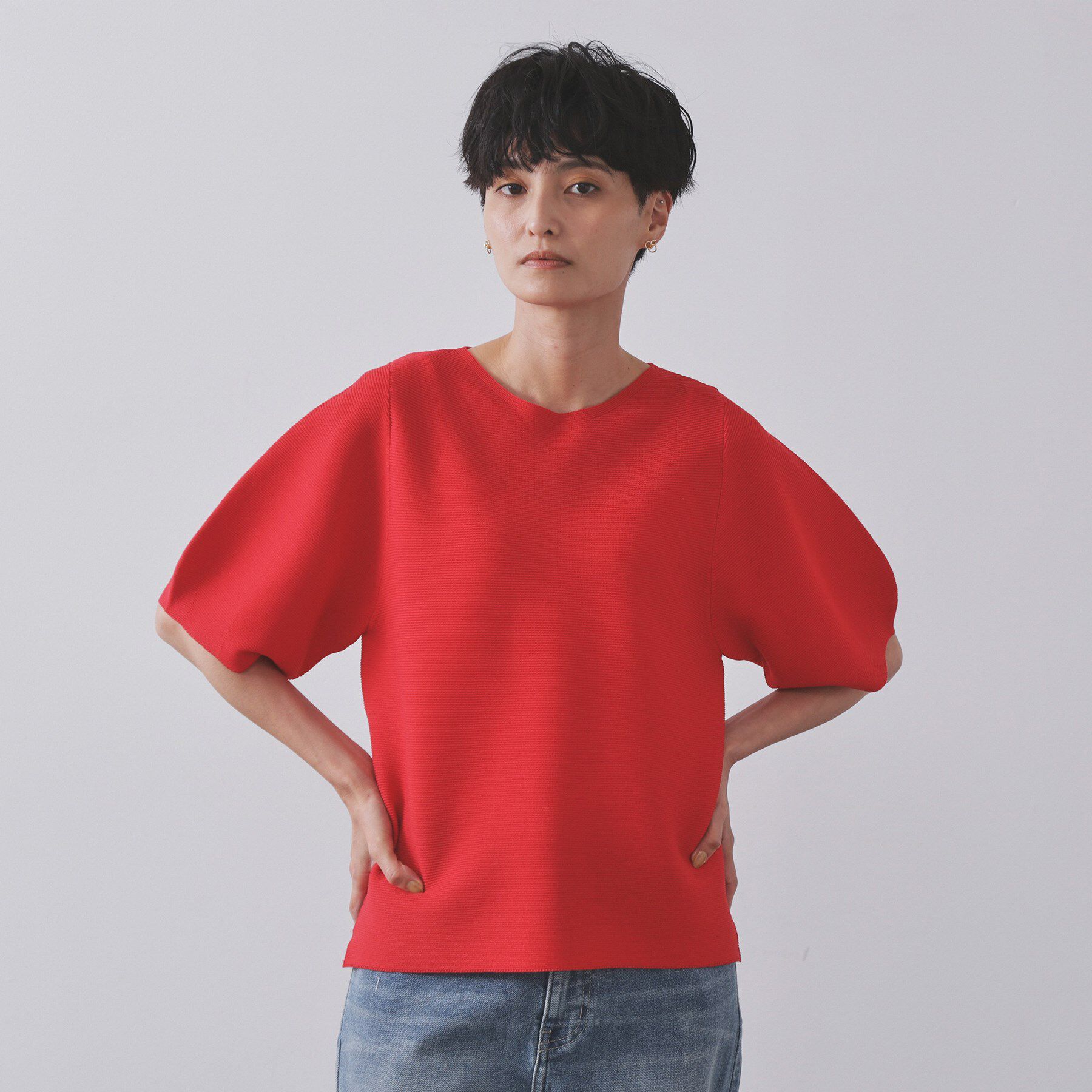 OPAQUE.CLIP「ガーターボリュームスリーブニット【UVケア/洗濯機洗い可】」|ニット・セーター|