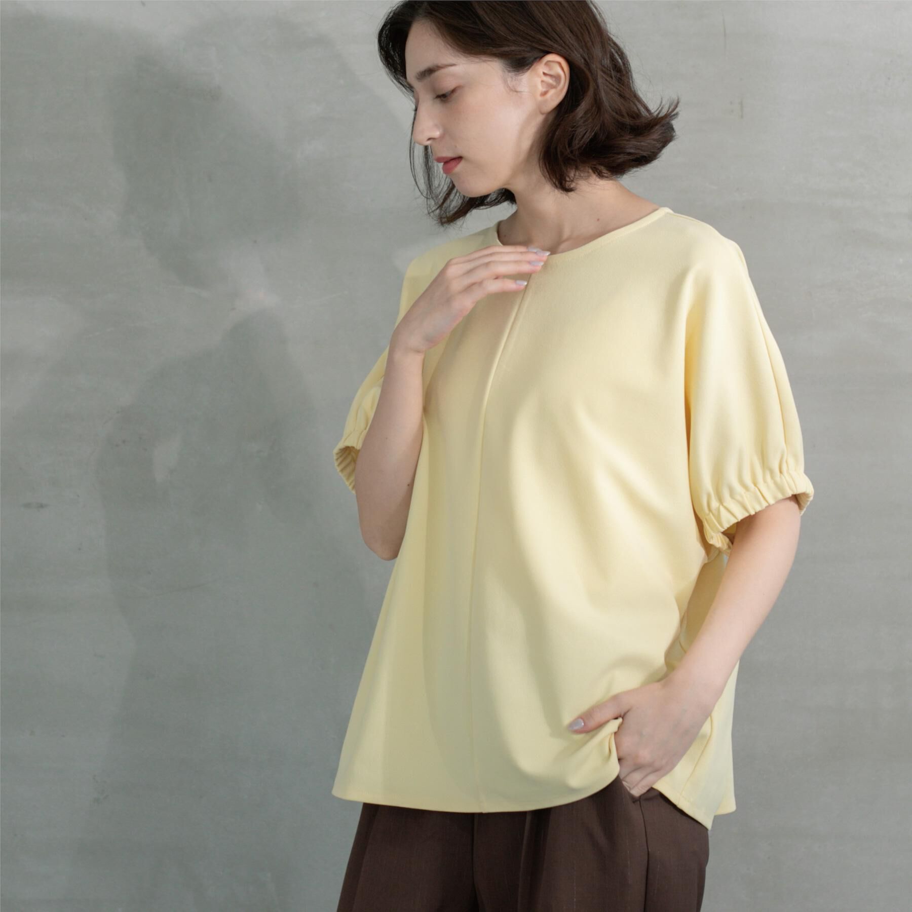 OPAQUE.CLIP「ギャザードルマンスリーブトップス【UV/吸水速乾/洗濯機洗い可】」|Tシャツ・カットソー|イエロー(031)