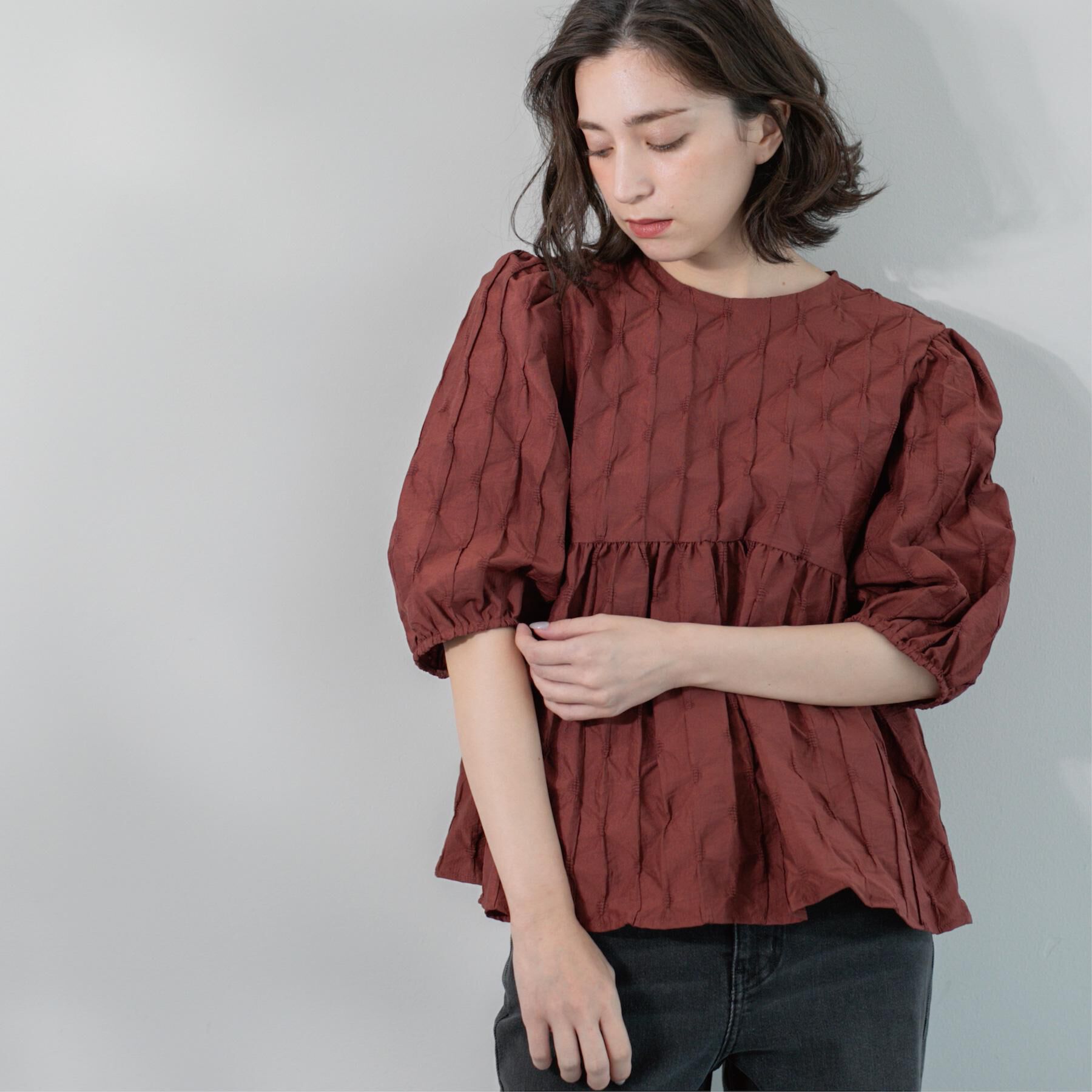 OPAQUE.CLIP「ふくれジャカードペプラムブラウス【洗濯機洗い可】」|シャツ・ブラウス|