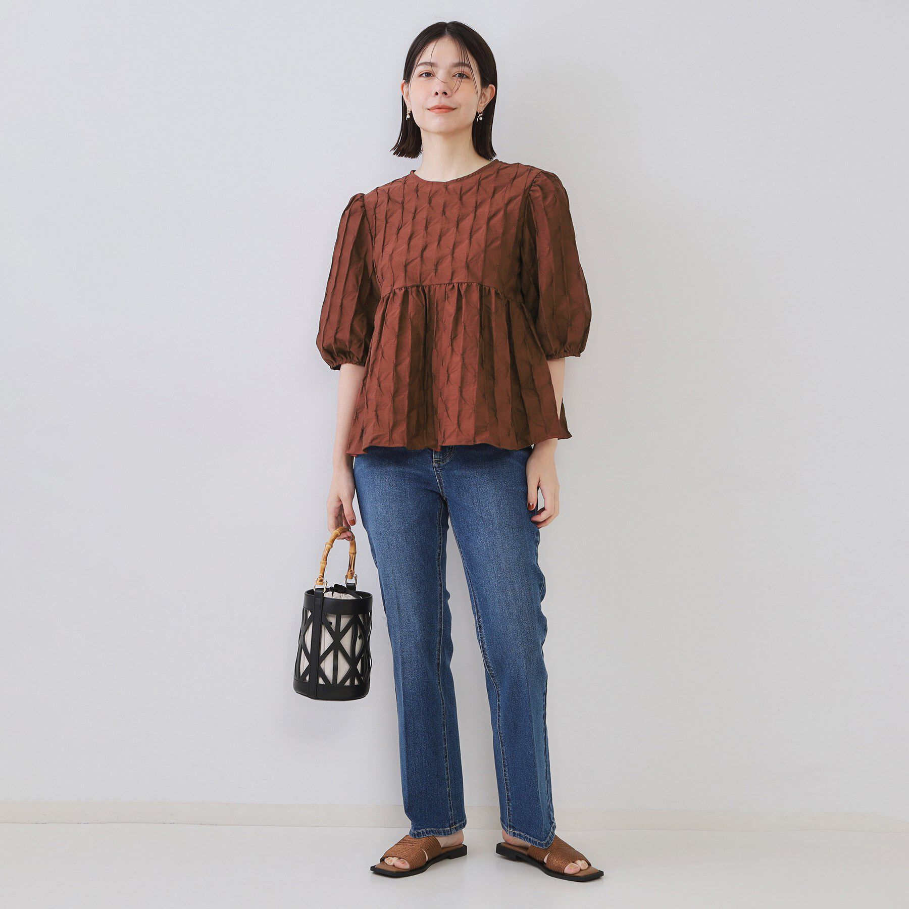 OPAQUE.CLIP「ふくれジャカードペプラムブラウス【洗濯機洗い可】」|シャツ・ブラウス|