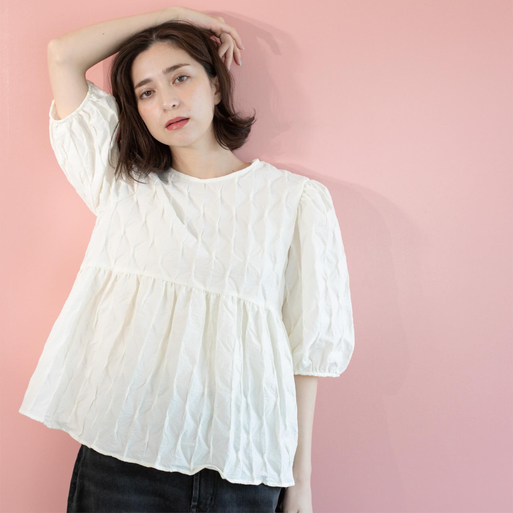 OPAQUE.CLIP「ふくれジャカードペプラムブラウス【洗濯機洗い可】」|シャツ・ブラウス|