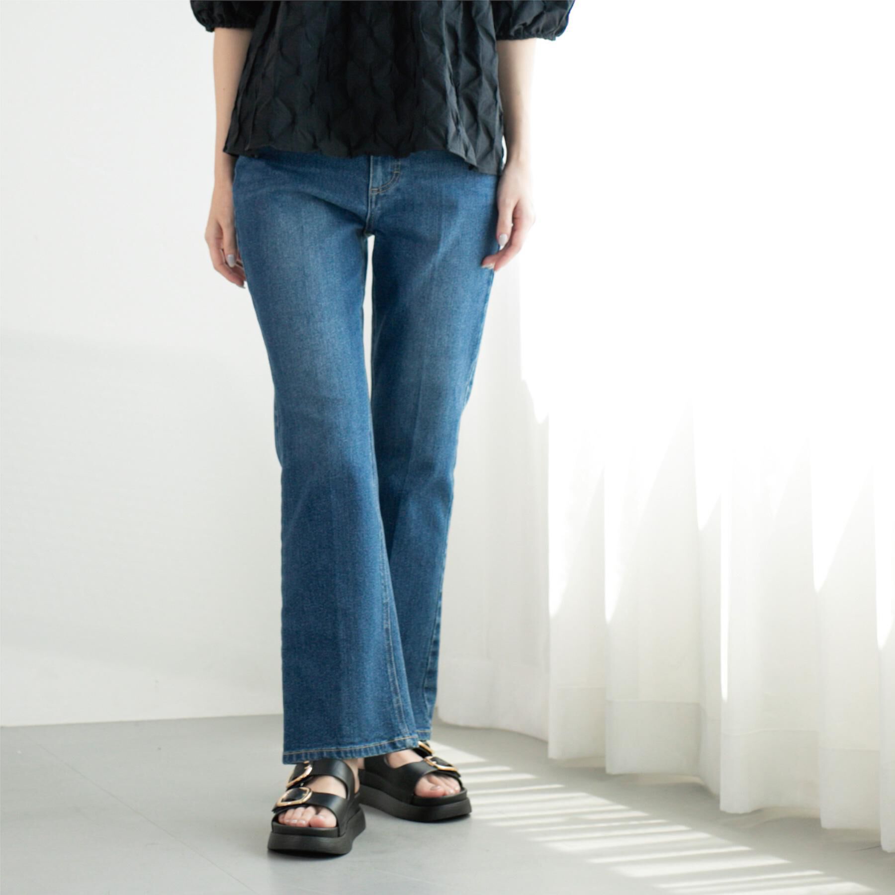 OPAQUE.CLIP「ストレッチセミフレアデニム【洗濯機洗い可】《SS-LLサイズ》」|デニム|