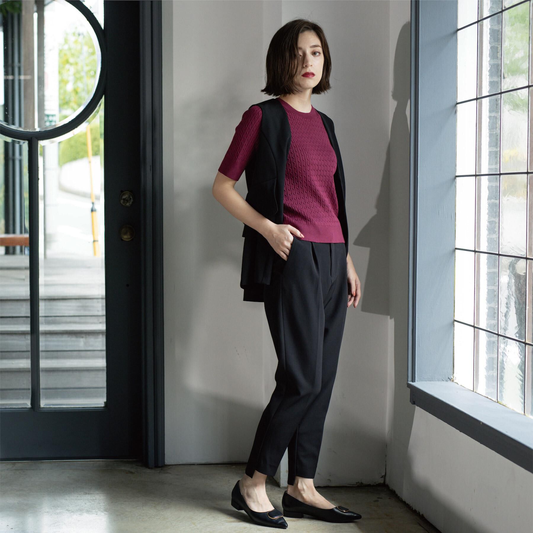 OPAQUE.CLIP「ケーブルハーフスリーブニット【UVケア/洗濯機OK】《6col/S～LL》」|ニット・セーター|