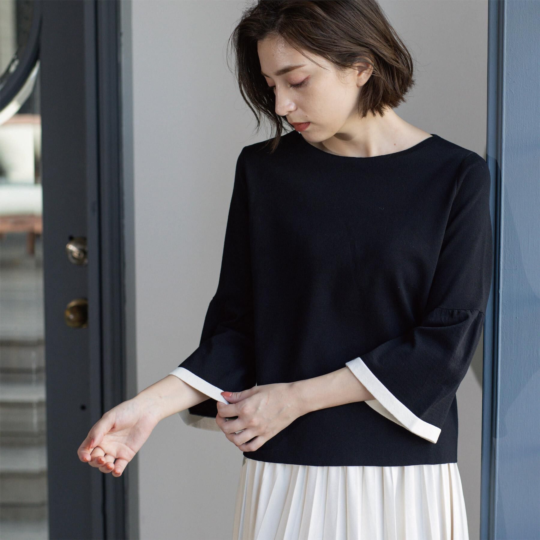 OPAQUE.CLIP「配色フレアスリーブニット【UVケア/洗濯機OK】」|ニット・セーター|