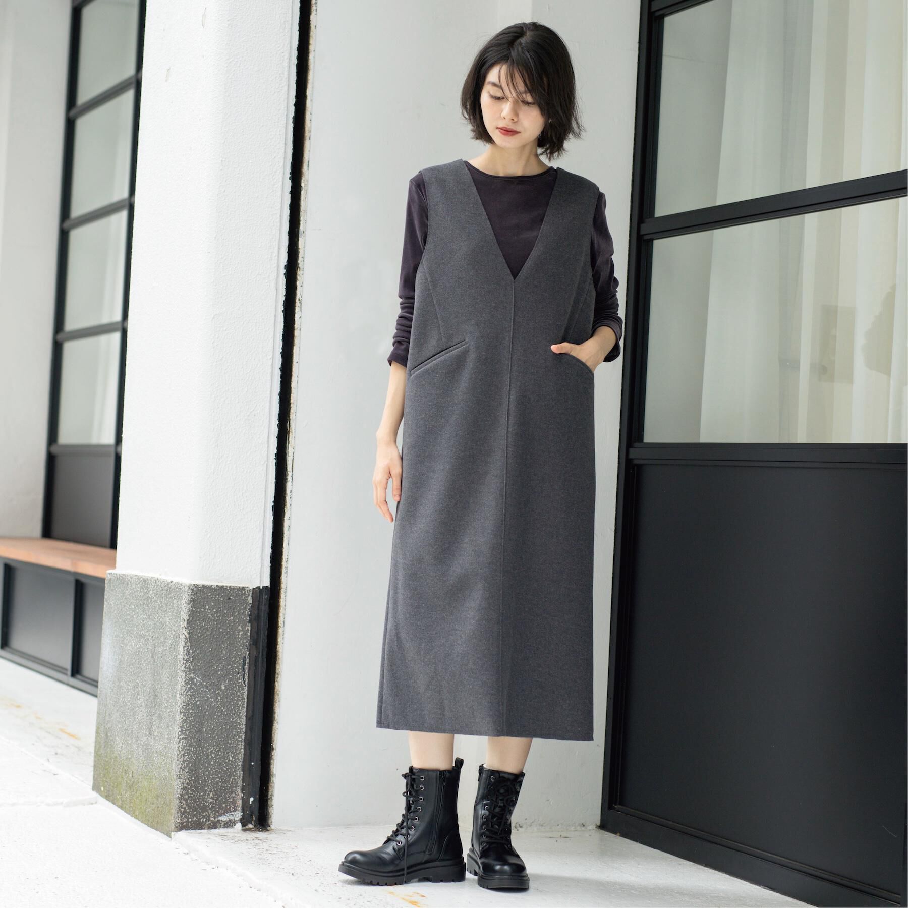 OPAQUE.CLIP「ウールライクジャンパードレス【洗濯機洗い可】」|ワンピース|