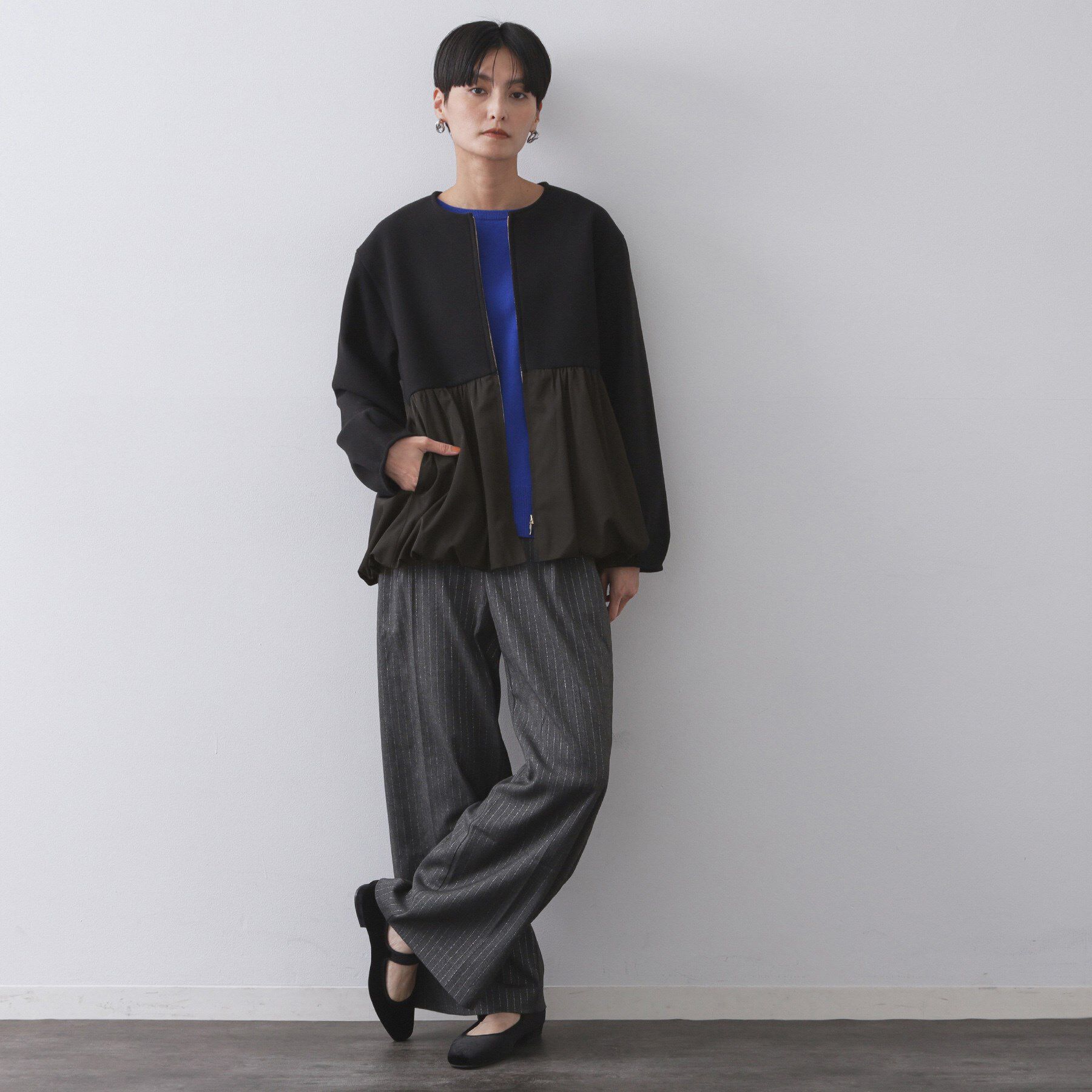 OPAQUE.CLIP「ウールライクペプラムドッキングアウター【洗濯機洗い可】」|ノーカラーコート|