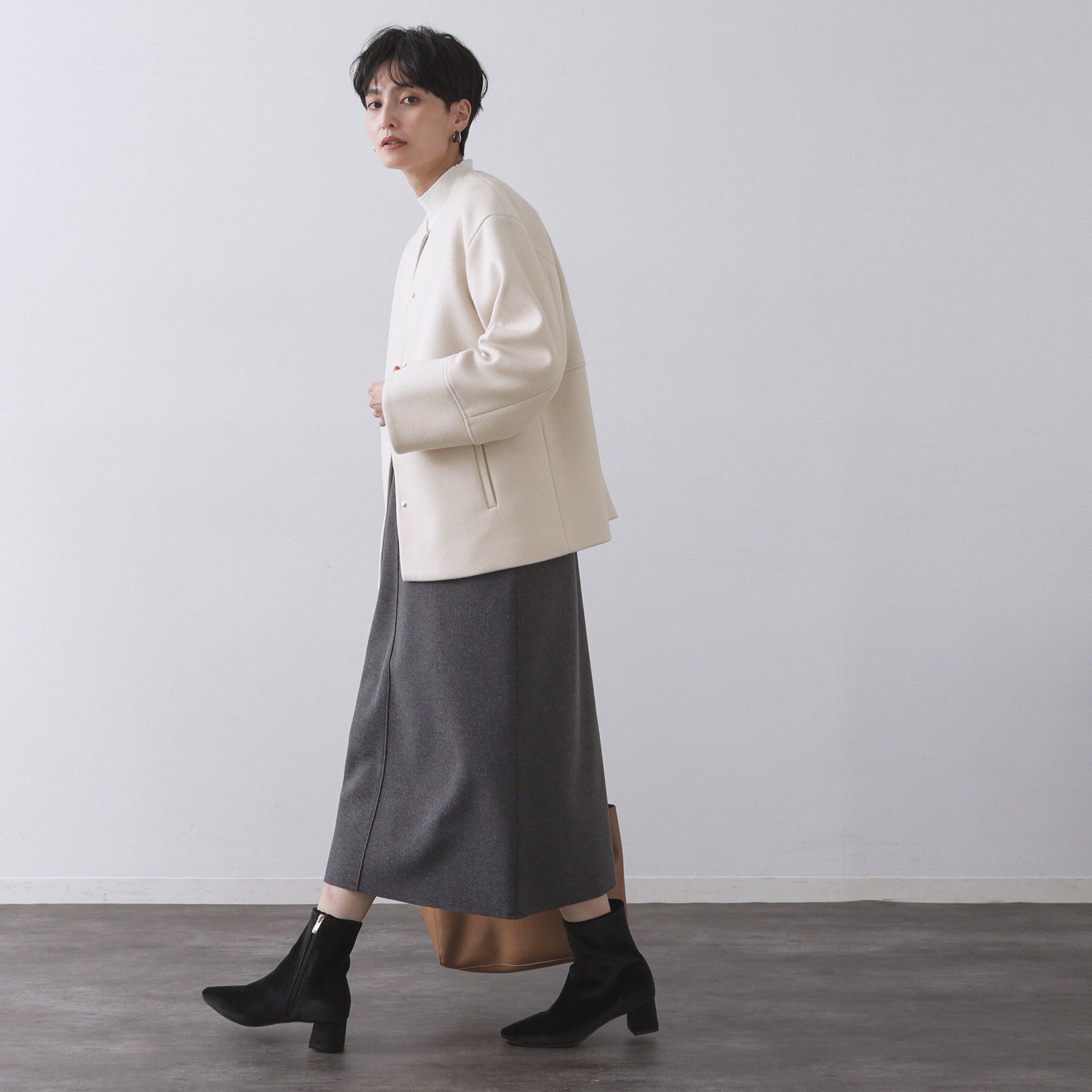 OPAQUE.CLIP「ウールライクメルトンノーカラーコート【洗濯機洗い可】」|ノーカラーコート|