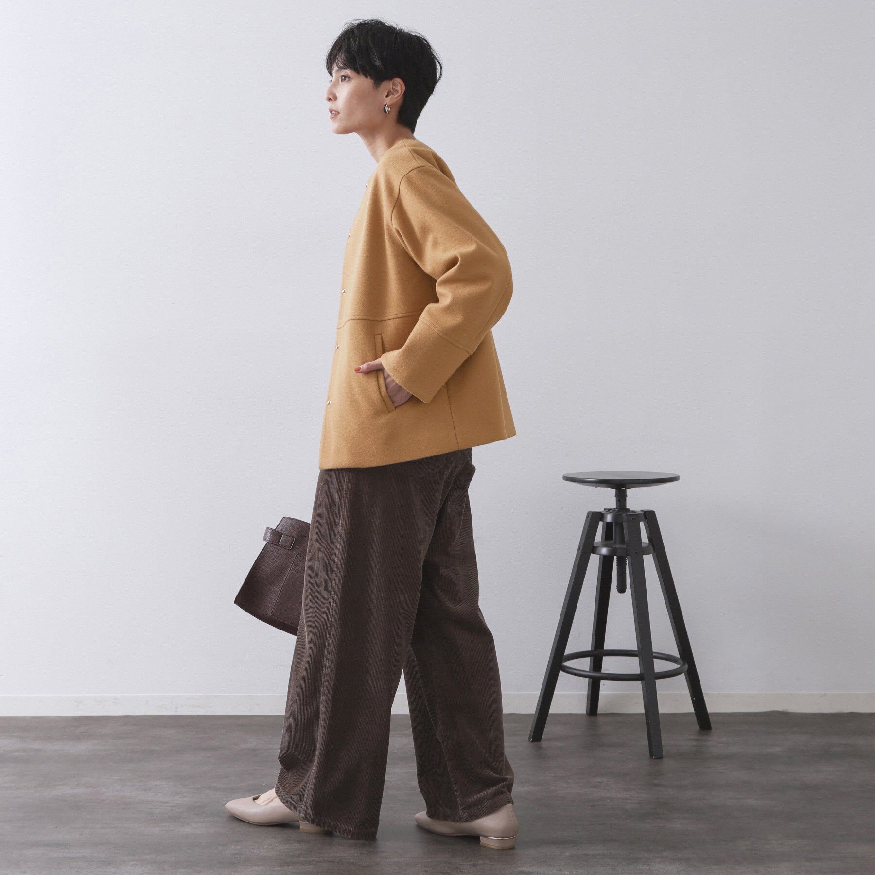 OPAQUE.CLIP「ウールライクメルトンノーカラーコート【洗濯機洗い可】」|ノーカラーコート|