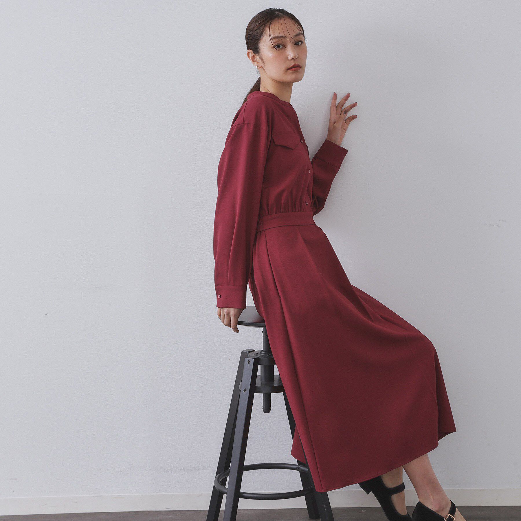 OPAQUE.CLIP「ウールライクフィット＆フレアワンピース【洗濯機OK】」|ワンピース|