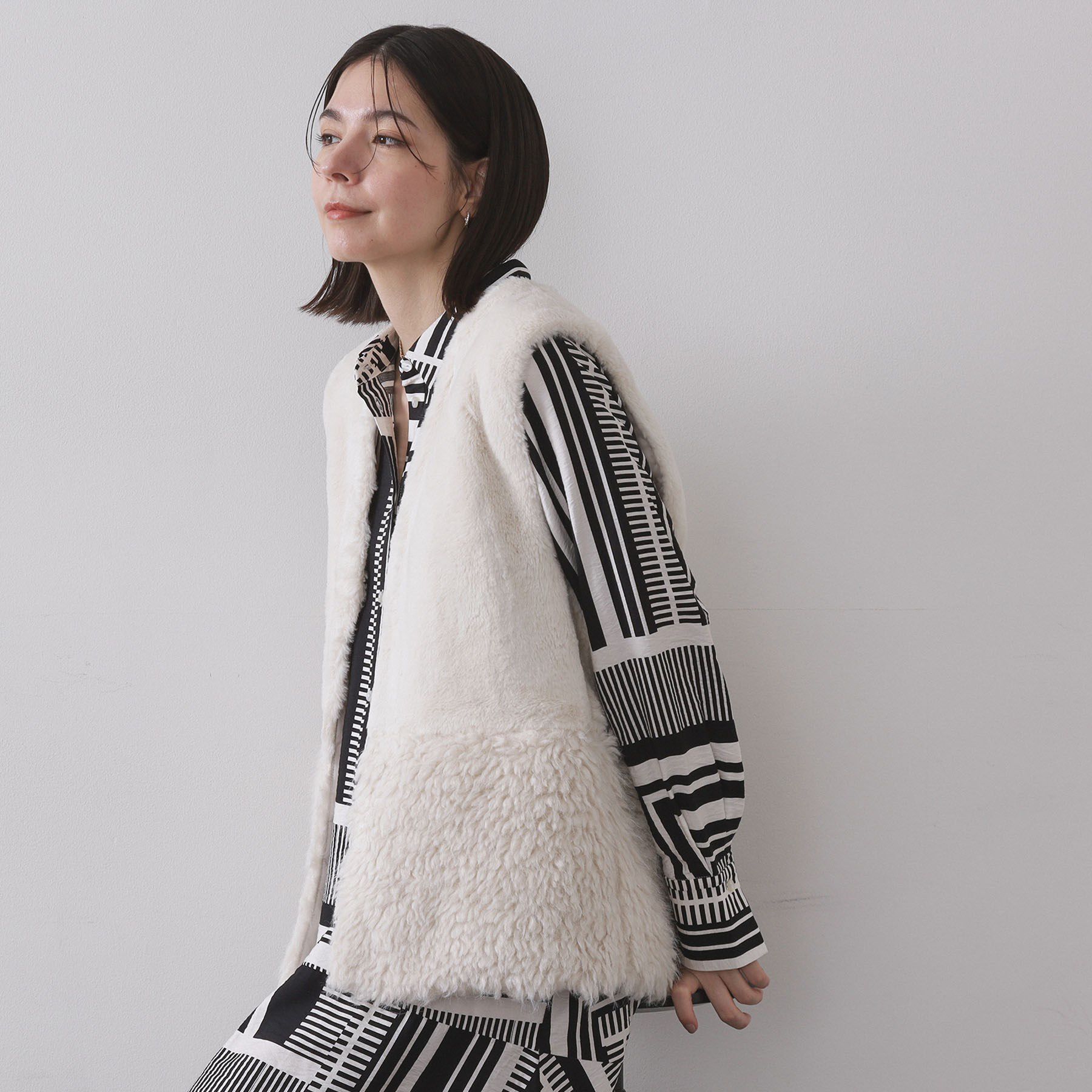 OPAQUE.CLIP「フェイクファー&times;フェイクボアドッキングジレ【洗濯機OK】」|ベスト・ジレ|