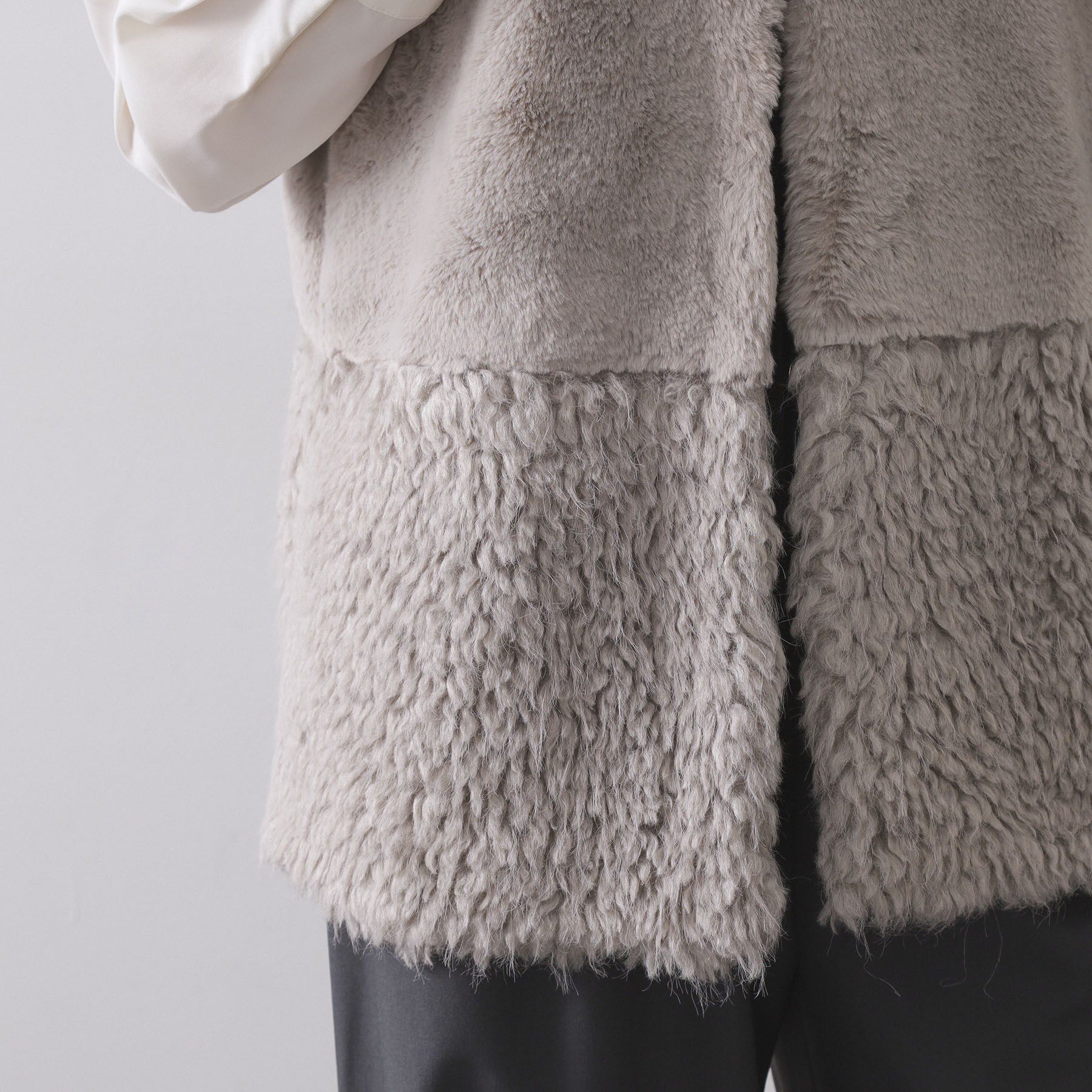 OPAQUE.CLIP「フェイクファー&times;フェイクボアドッキングジレ【洗濯機OK】」|ベスト・ジレ|