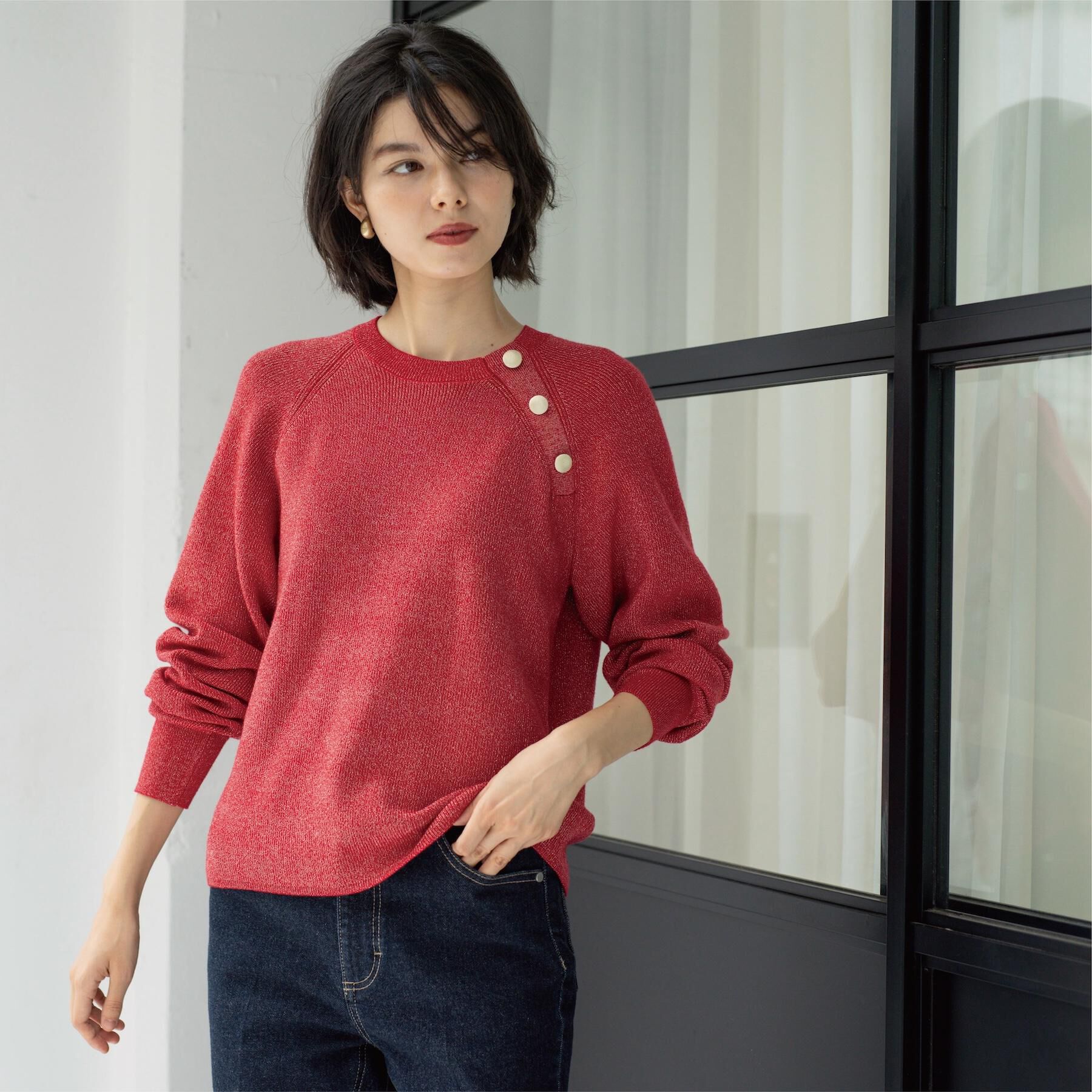 OPAQUE.CLIP「ボタンデザインラメニット【洗濯機OK】」|ニット・セーター|