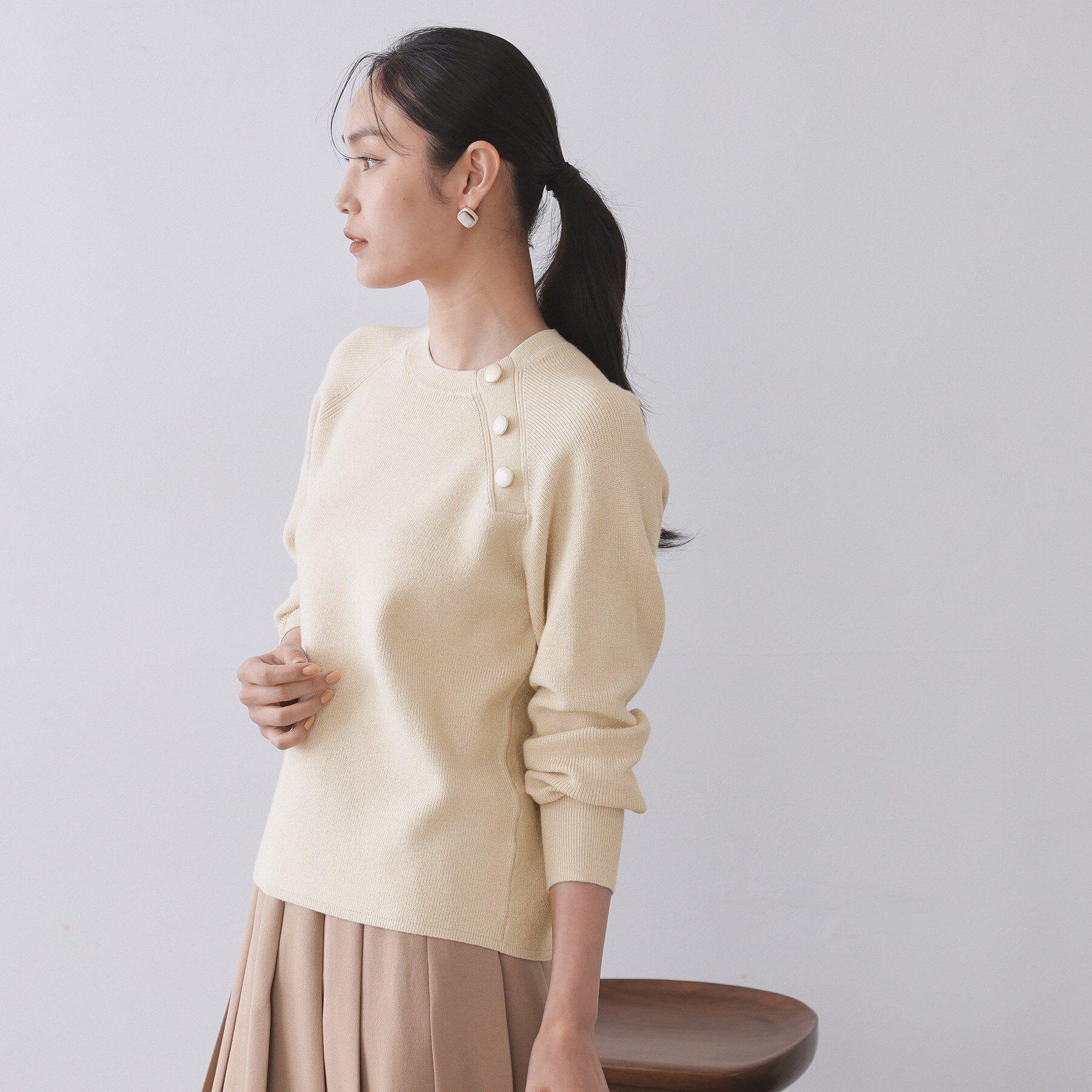 OPAQUE.CLIP「ボタンデザインラメニット【洗濯機OK】」|ニット・セーター|