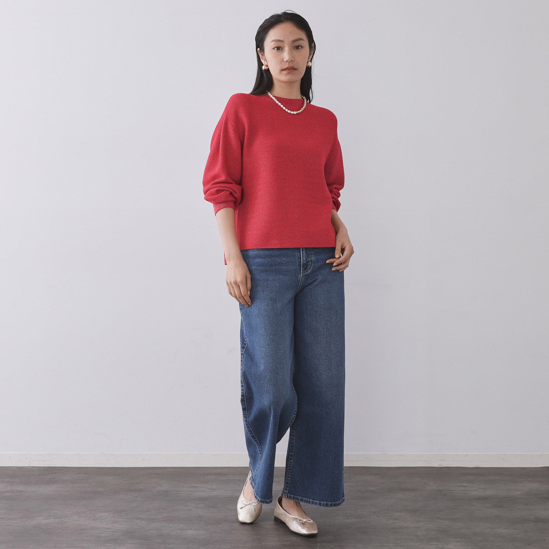 OPAQUE.CLIP「ラメガーターボートネックニット【洗濯機OK】」|ニット・セーター|