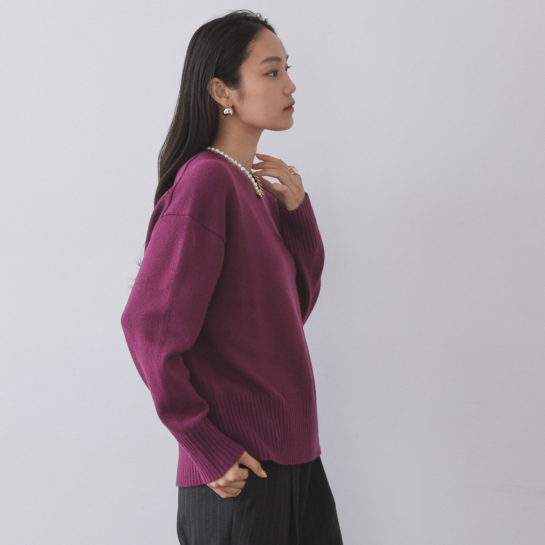 OPAQUE.CLIP「バックボタンリラクシーニット【洗濯機OK】」|ニット・セーター|