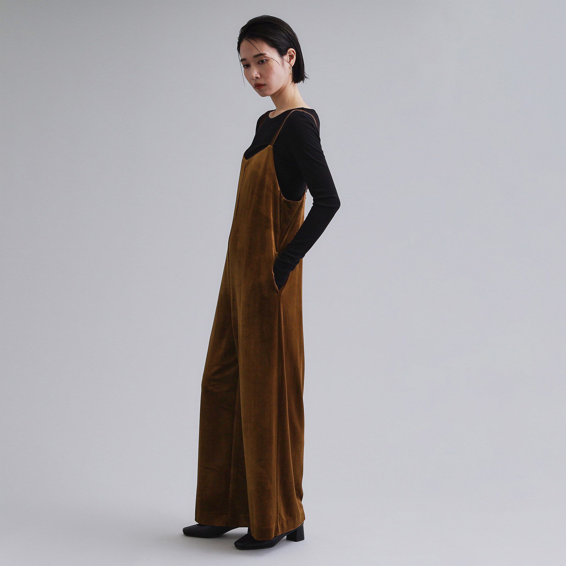 OPAQUE.CLIP「【es】ベロアサロペット【洗濯機OK】」|オールインワン|