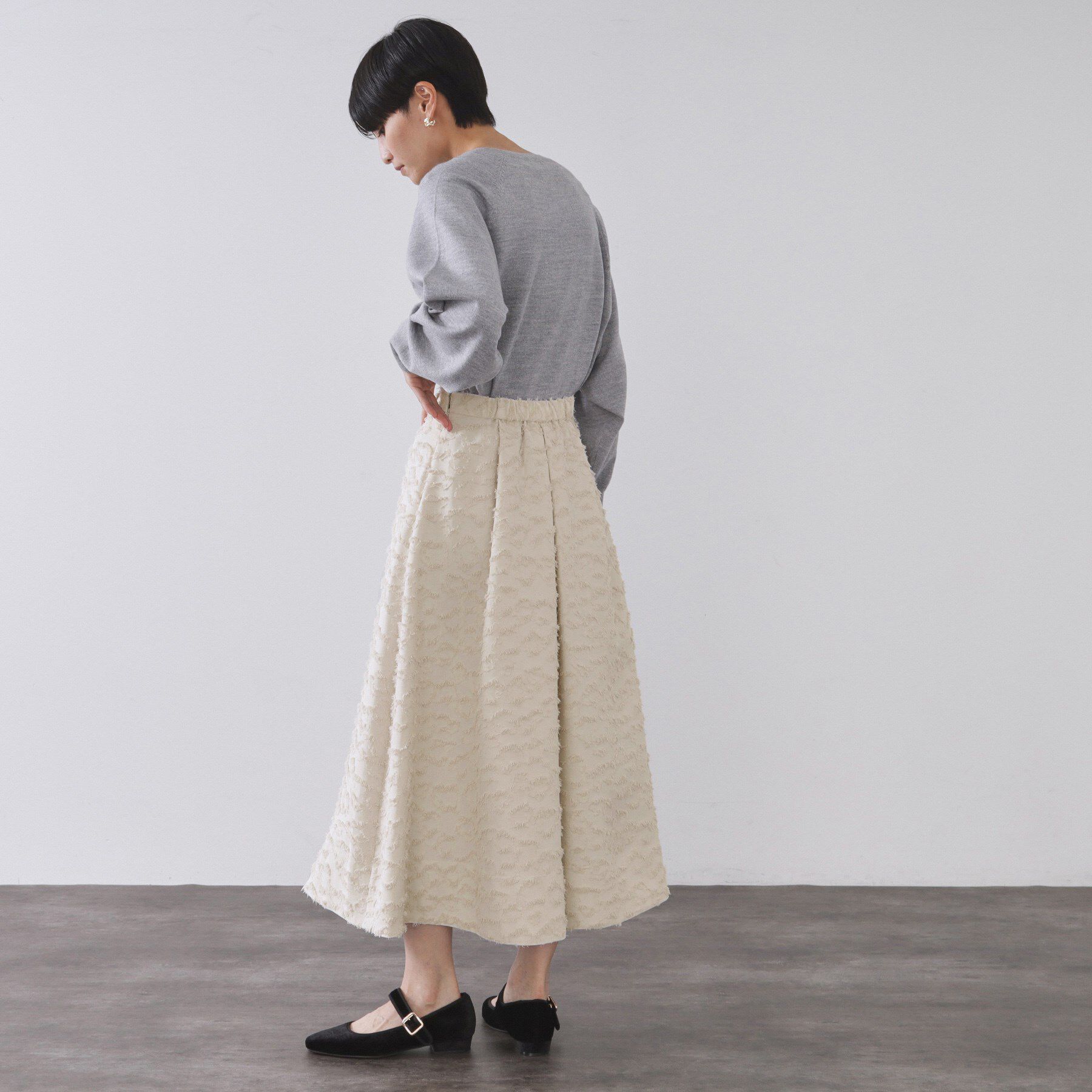 OPAQUE.CLIP「フェザージャカードタックフレアスカート【洗濯機OK】」|スカート|