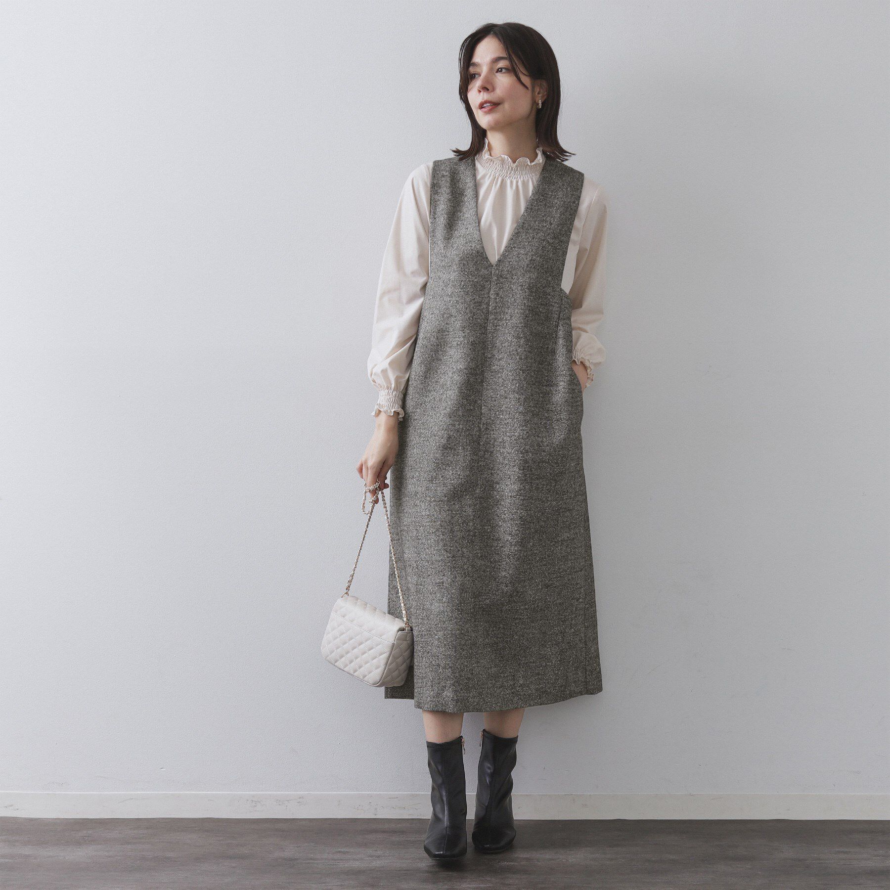 OPAQUE.CLIP「ラメツイードジャンスカ【洗濯機OK】」|ワンピース|ブラック(419)