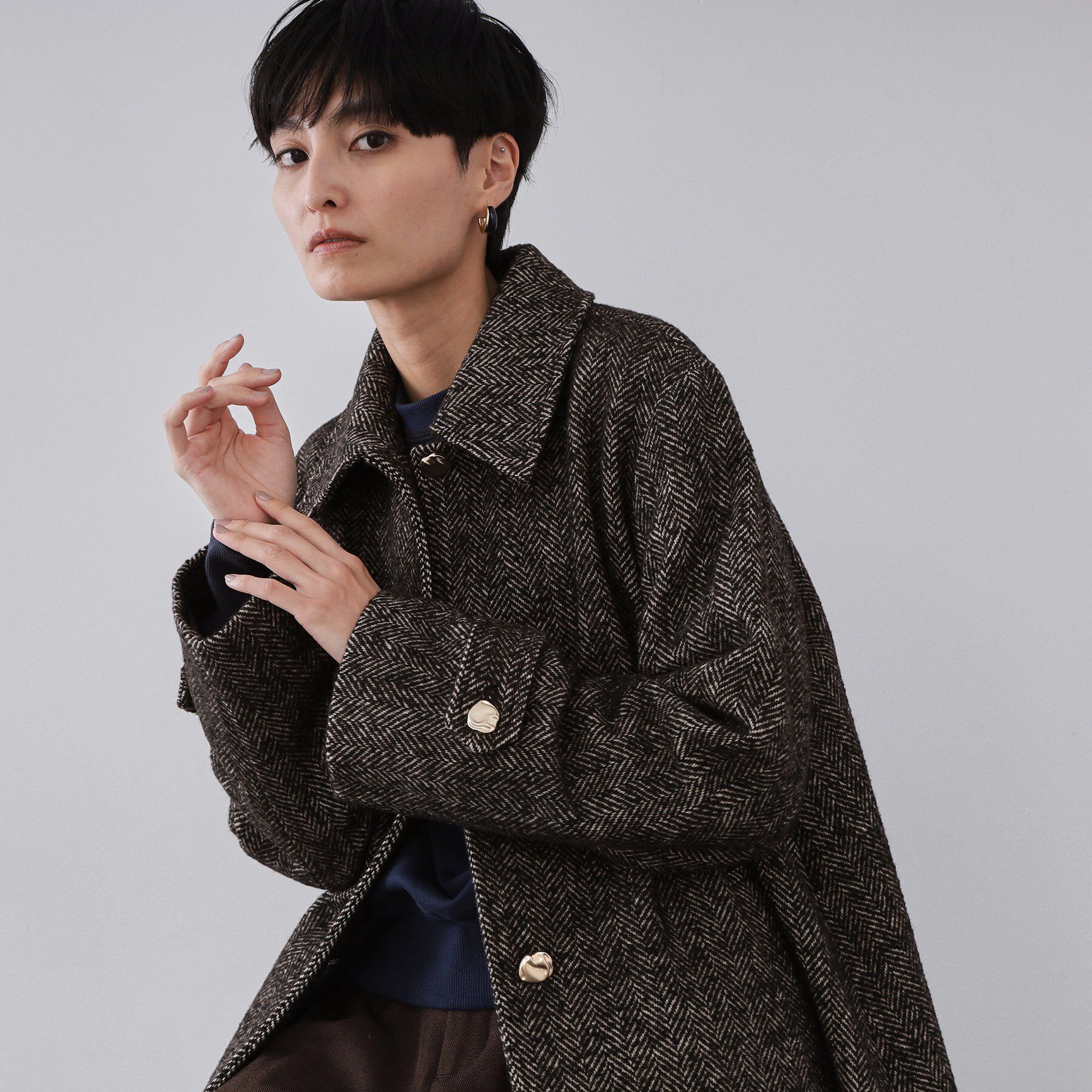OPAQUE.CLIP「ヘリンボーンステンカラーコート」|ステンカラーコート|