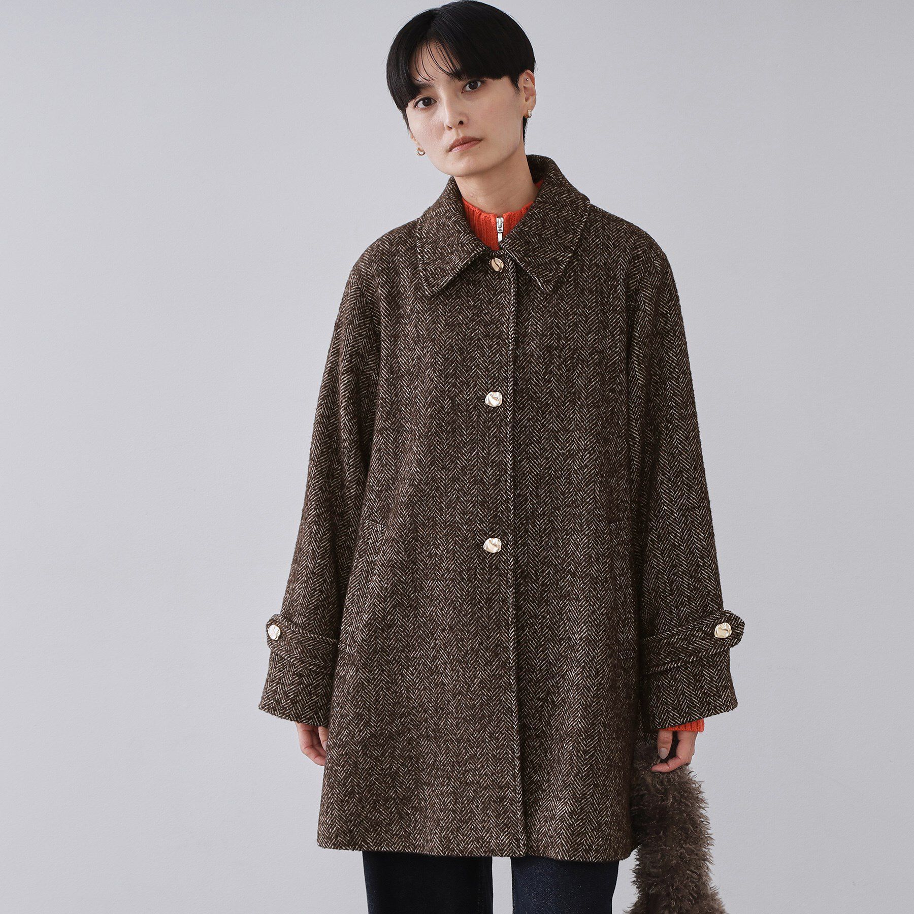 OPAQUE.CLIP「ヘリンボーンステンカラーコート」|ステンカラーコート|ブラウン(444)