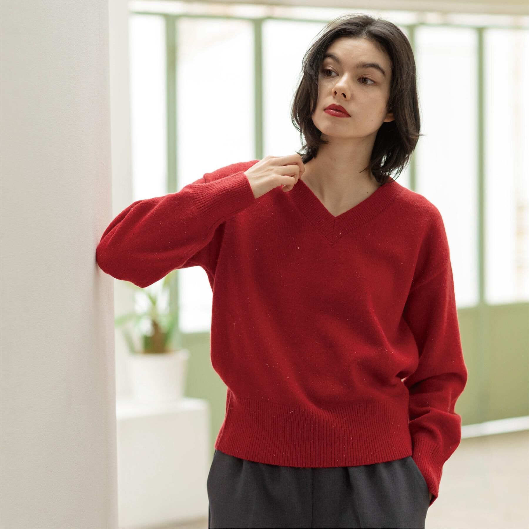 OPAQUE.CLIP「Vネックラメニット【洗濯機OK】」|ニット・セーター|