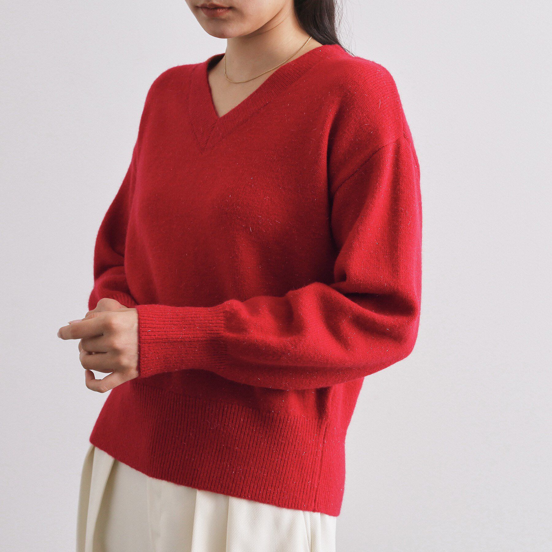 OPAQUE.CLIP「Vネックラメニット【洗濯機OK】」|ニット・セーター|