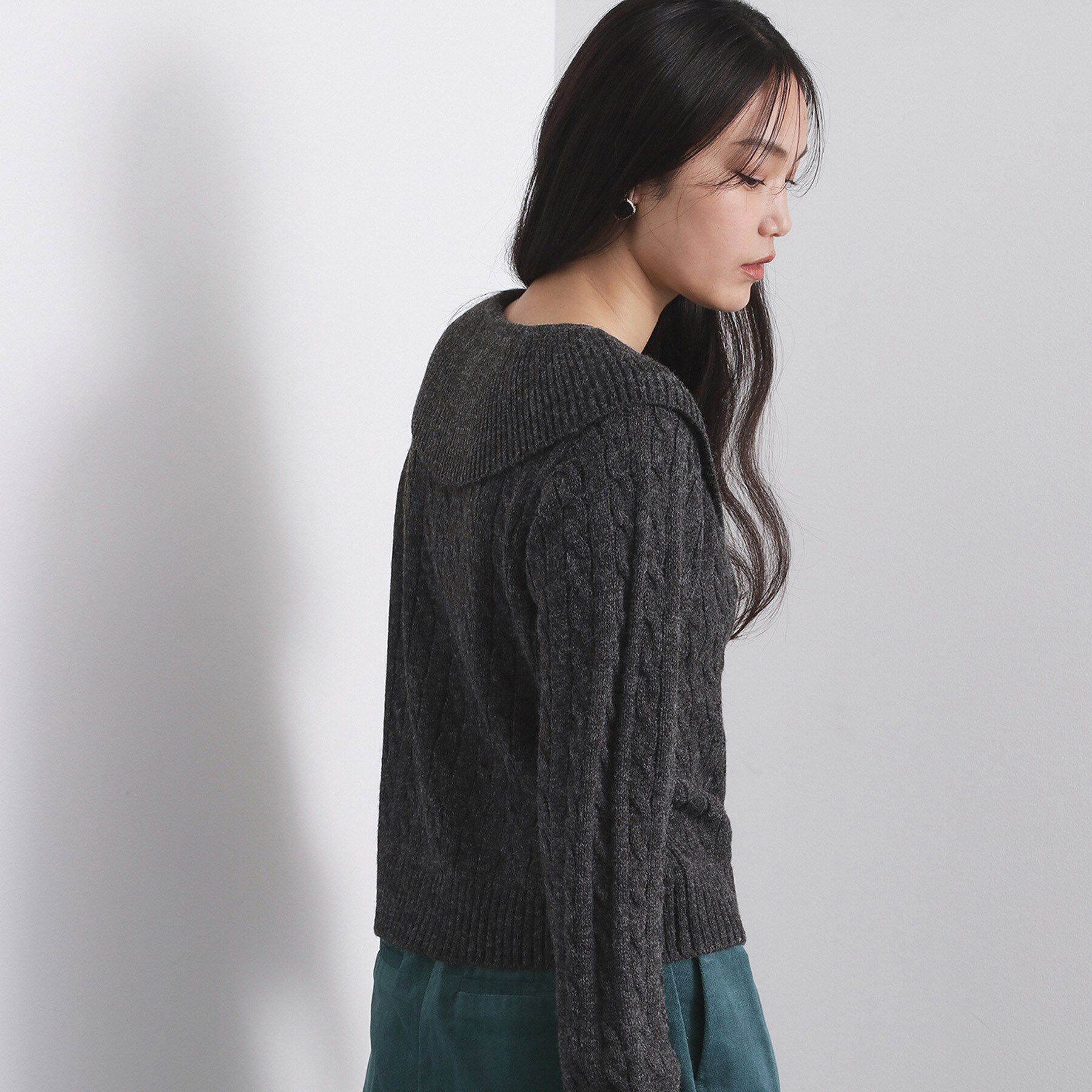 OPAQUE.CLIP「ビック襟ケーブルニット【洗濯機OK／抗ピル】」|ニット・セーター|
