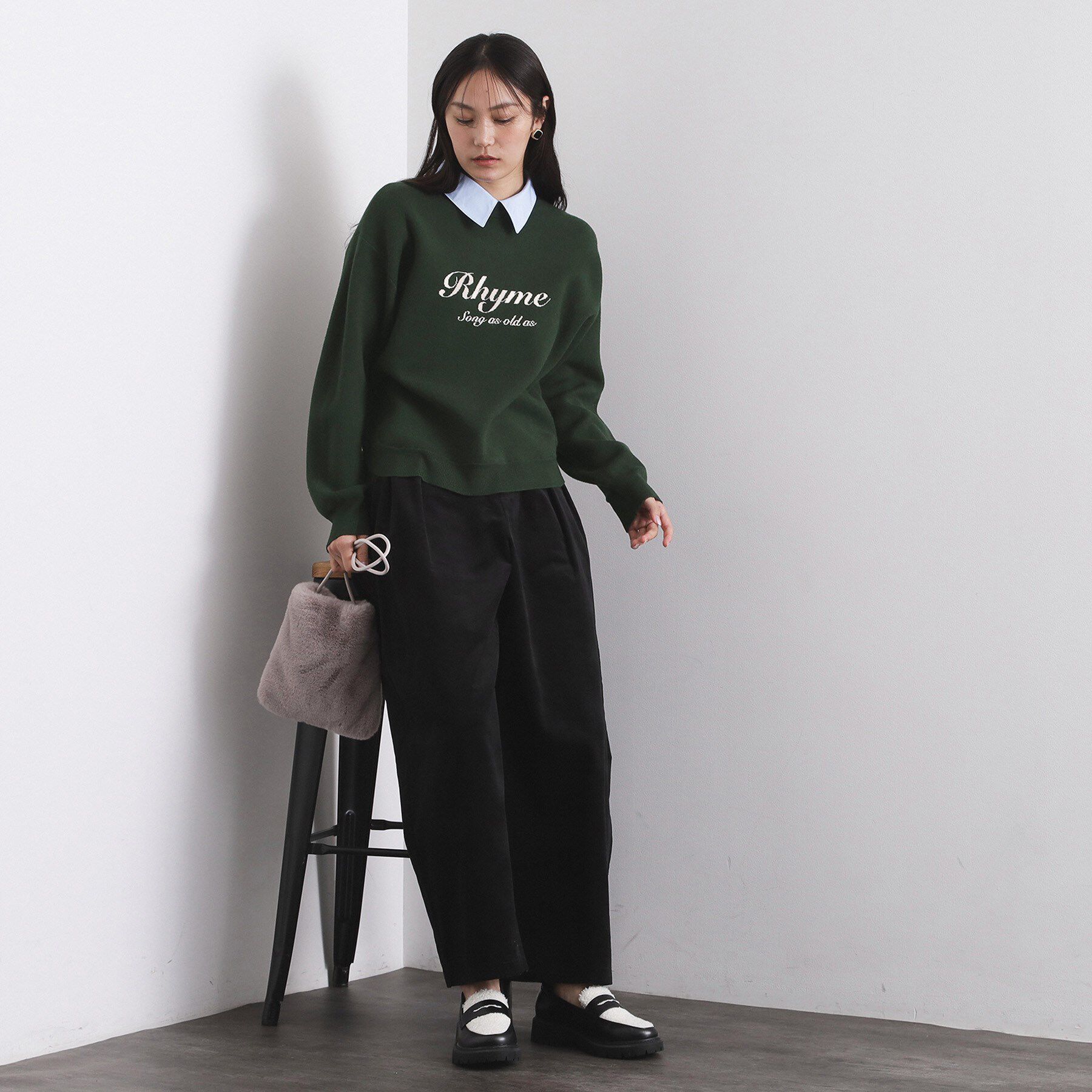 OPAQUE.CLIP「襟付きロゴジャカードニット【洗濯機OK】」|ニット・セーター|