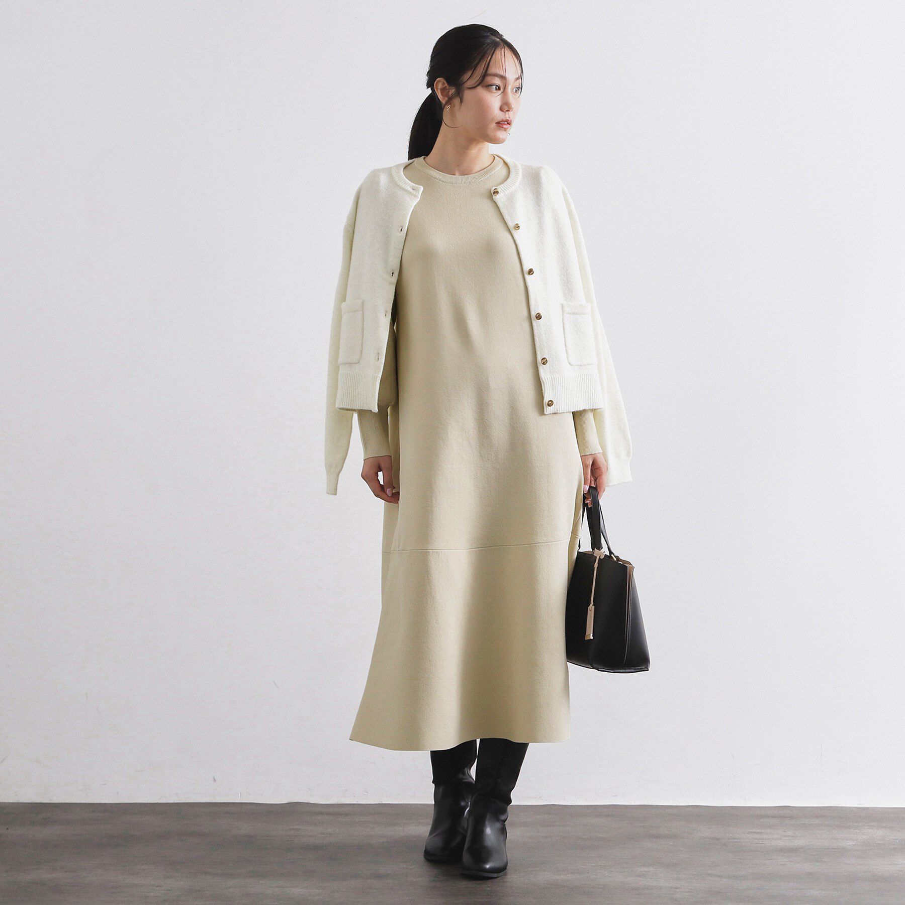 OPAQUE.CLIP「裾フレアニットワンピース【洗濯機OK/抗ピル】」|ワンピース|