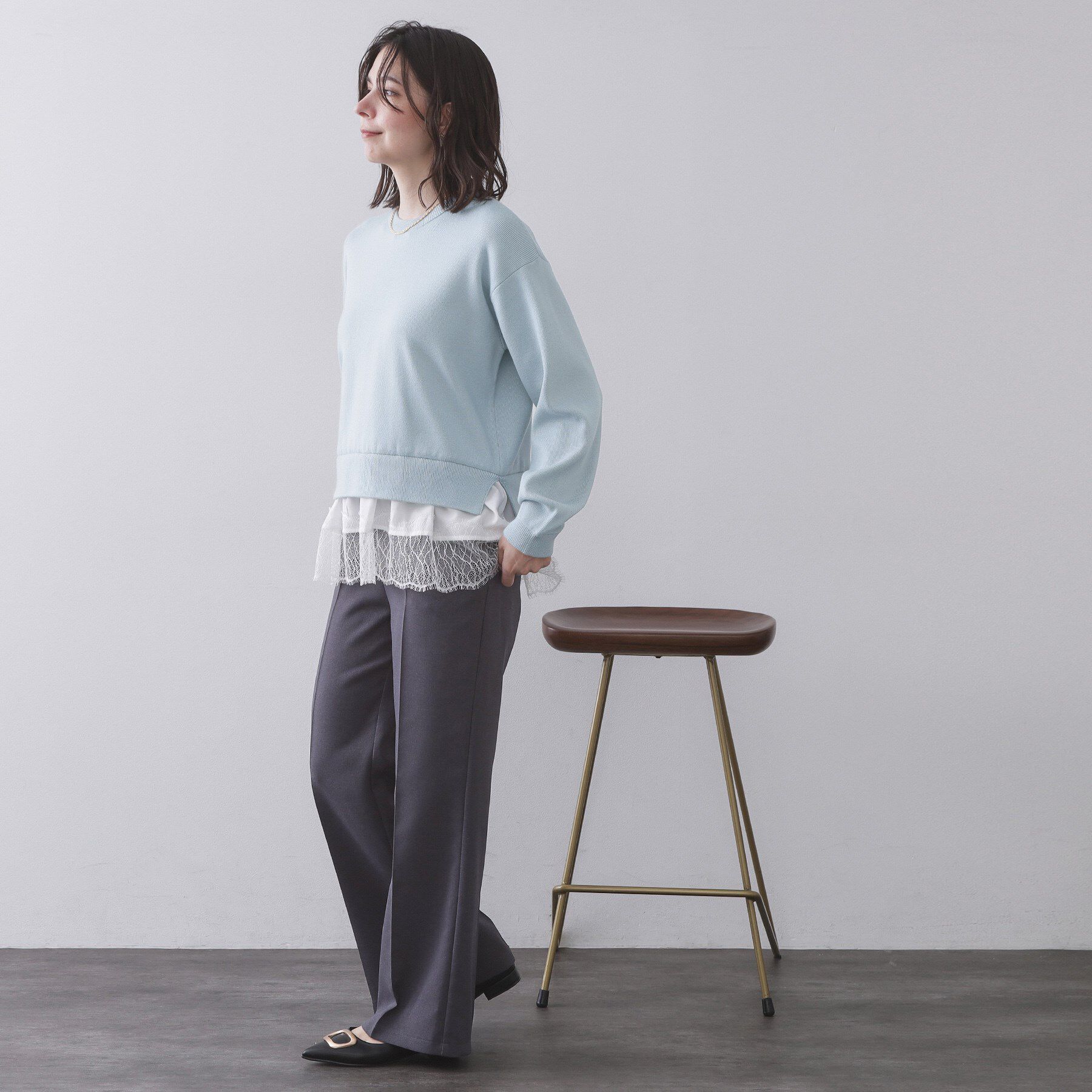 OPAQUE.CLIP「裾レースドッキングニット」|ニット・セーター|
