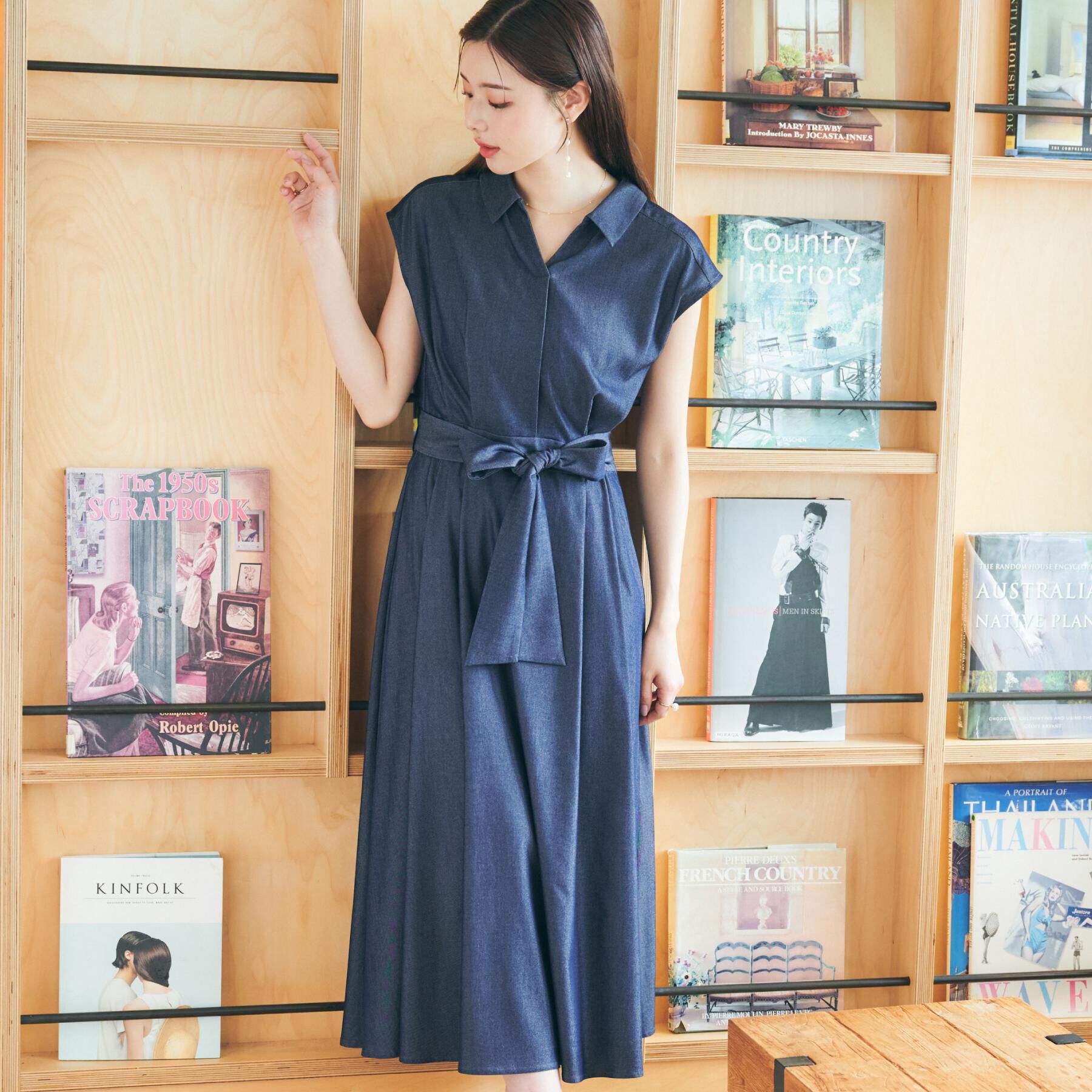 Couture broach「【美シルエット・通勤】シャンブレーシャツワンピース」|ワンピース|ネイビー(094)