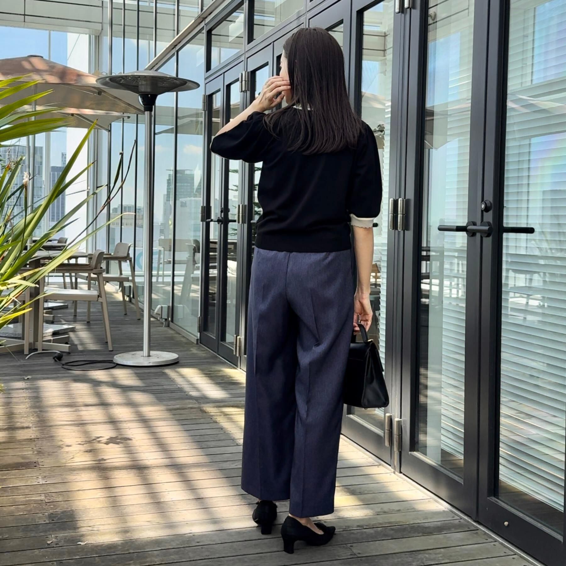 Couture broach「【5分袖・華奢見え・通勤】配色スカラ5分袖ニット」|ニット・セーター|