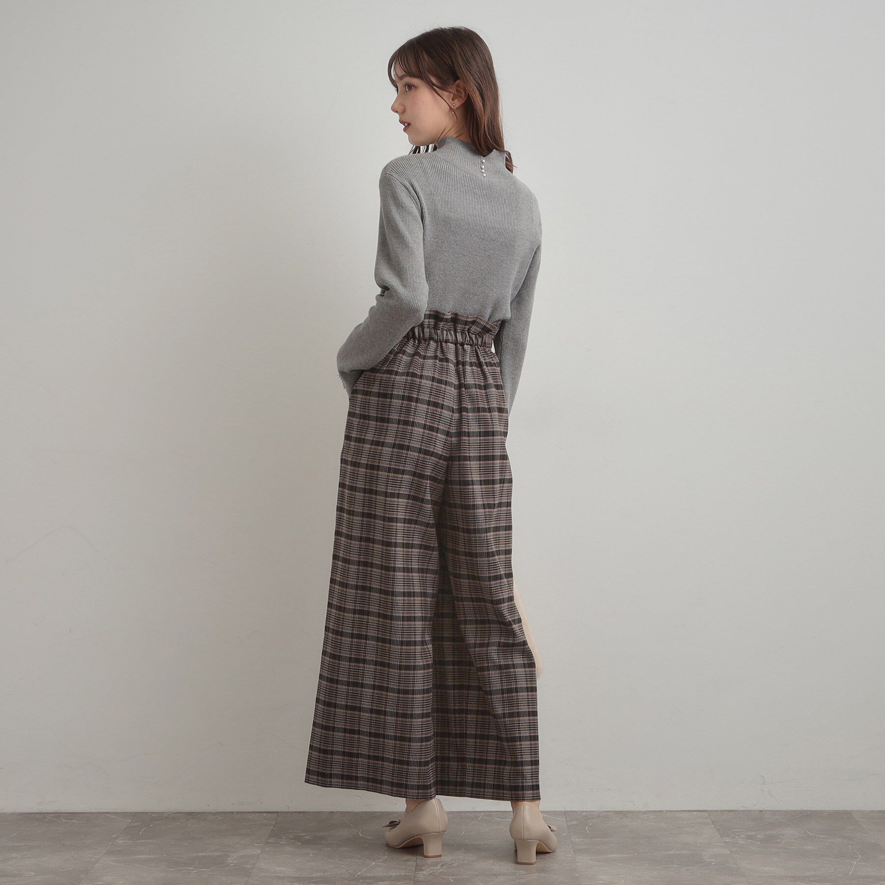 Couture broach「【大人可愛い】起毛先染めチェック柄 スカラウエスト ワイドパンツ」|その他|