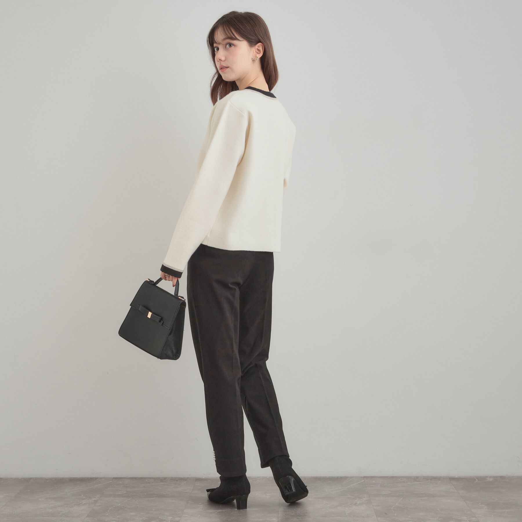 Couture broach「【通勤・大人上品】ムースタッチジャカード 配色スカラカーディ」|カーディガン|