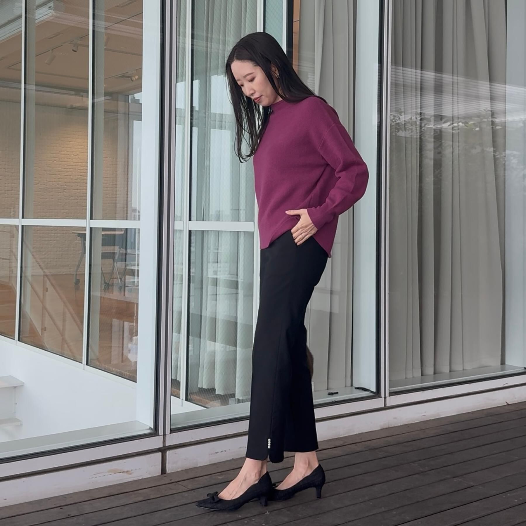 Couture broach「【ゆるふわ・通勤】リッシュアンゴラ バックパール調ニット」|ニット・セーター|