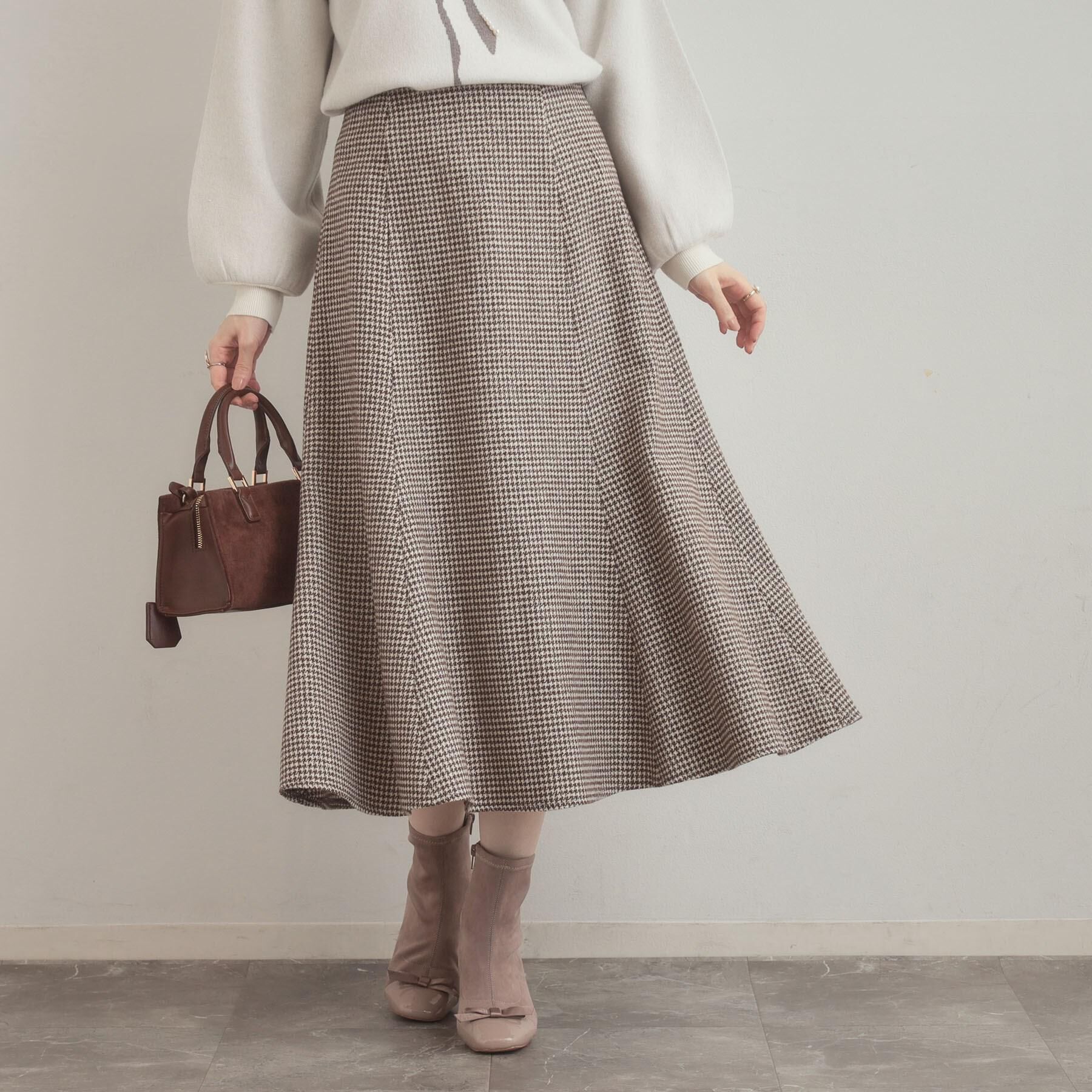 Couture broach「【クラシカル・パッと目を惹く】ラメ千鳥 マーメイド フレアスカート」|スカート|モカブラウン(242