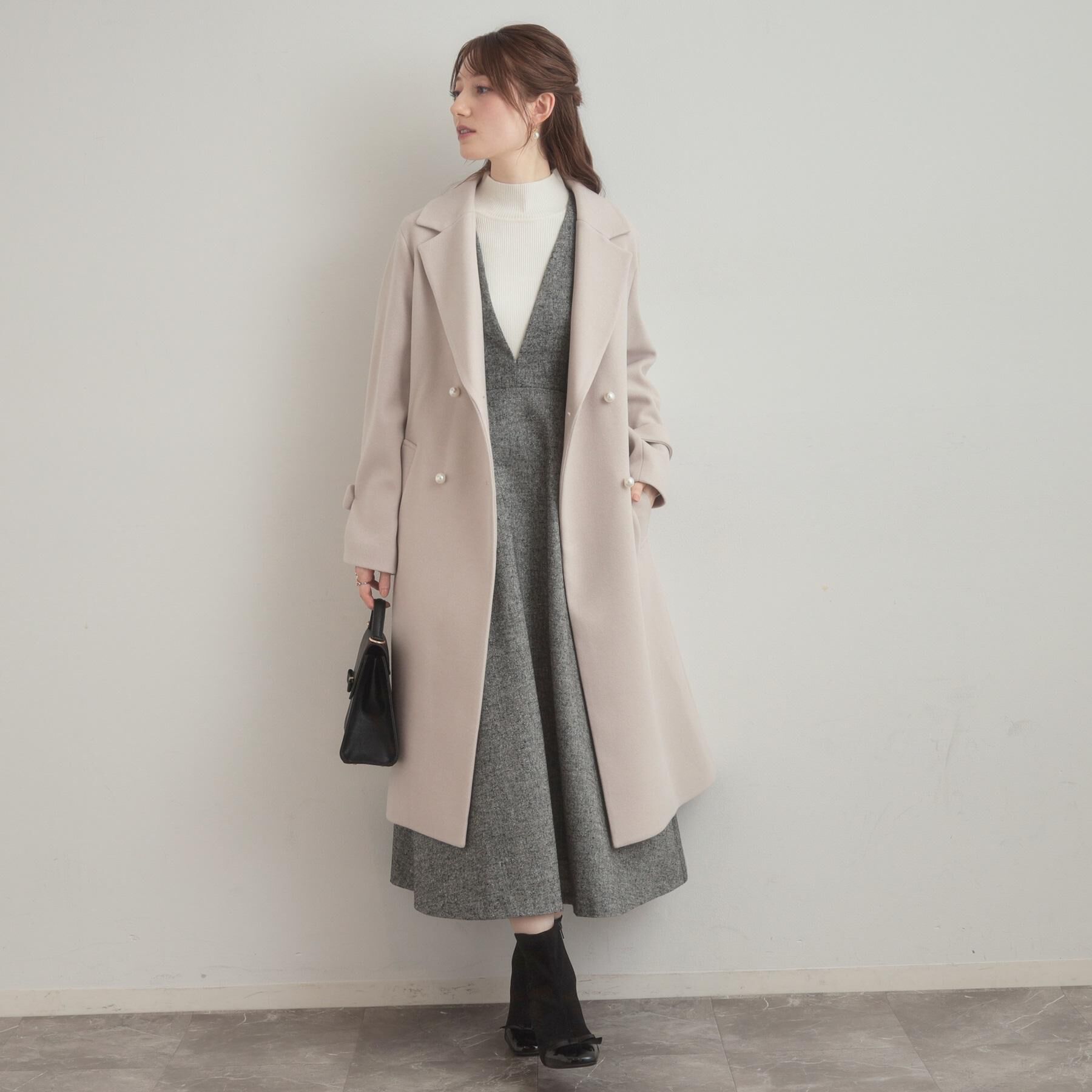 Couture broach「【大人上品・ベルト付き】パール調釦チェスターコート」|チェスターコート|