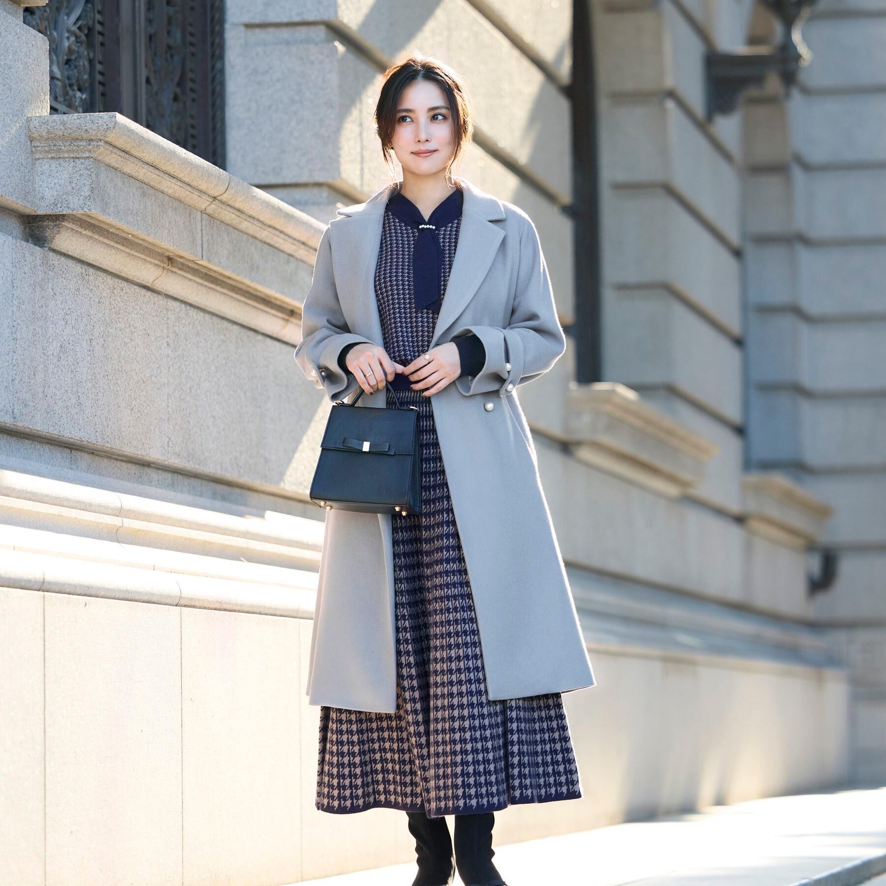 Couture broach「【大人上品・ベルト付き】パール調釦チェスターコート」|チェスターコート|