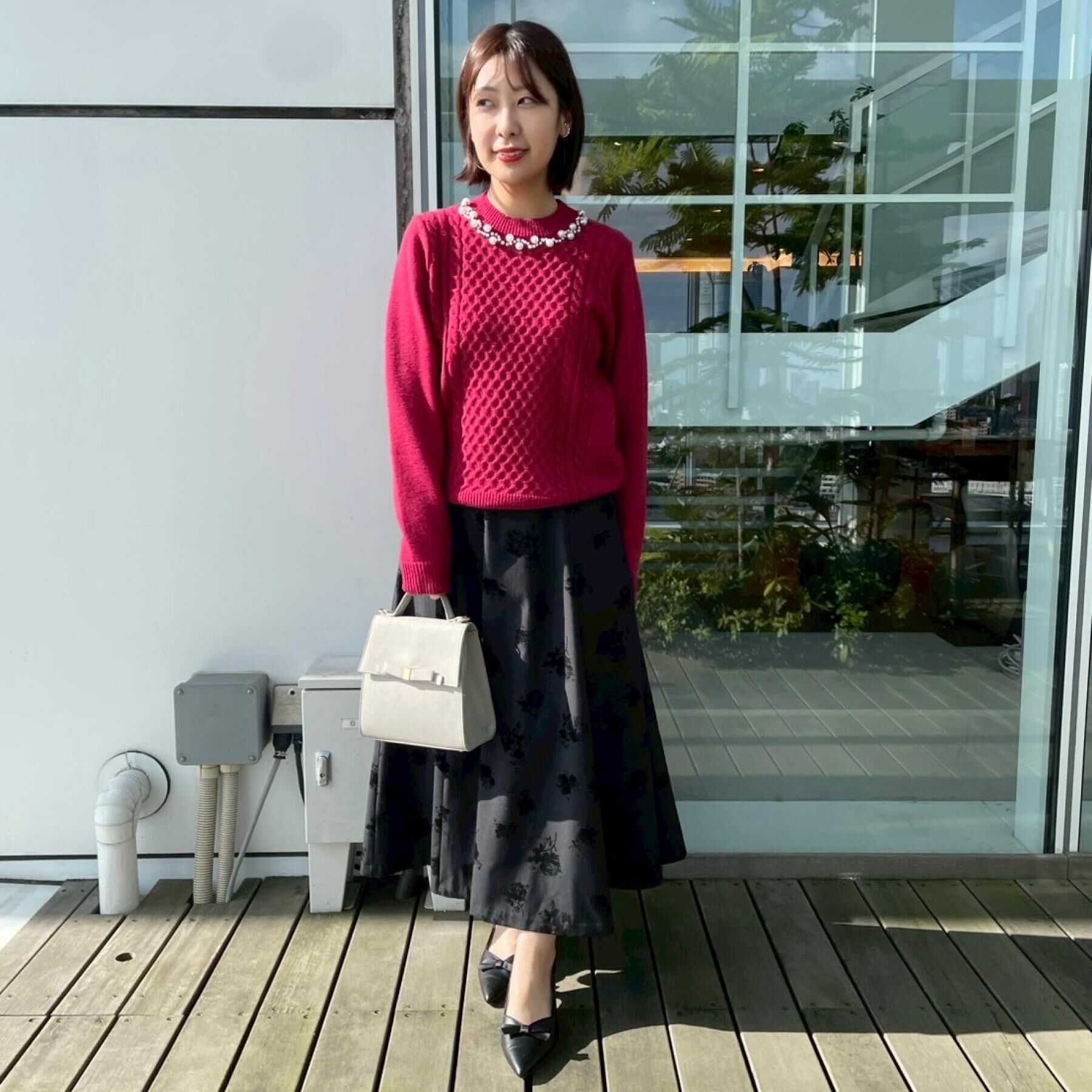 Couture broach「【きれいめ】パール調デザイン アラン柄ニット」|ニット・セーター|