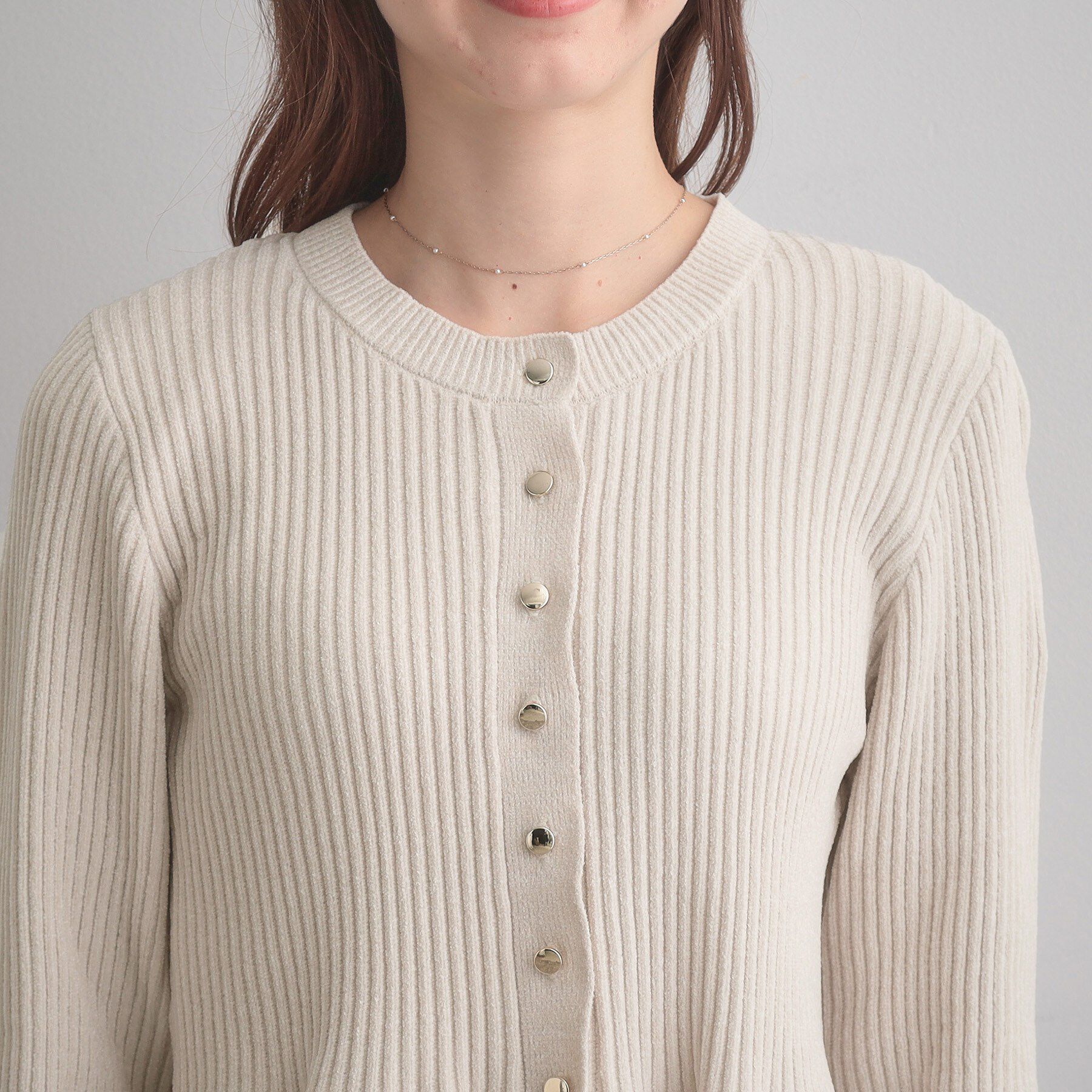 Couture broach「【袖口レース・着映え】短毛モールペプラム カーデ」|カーディガン|