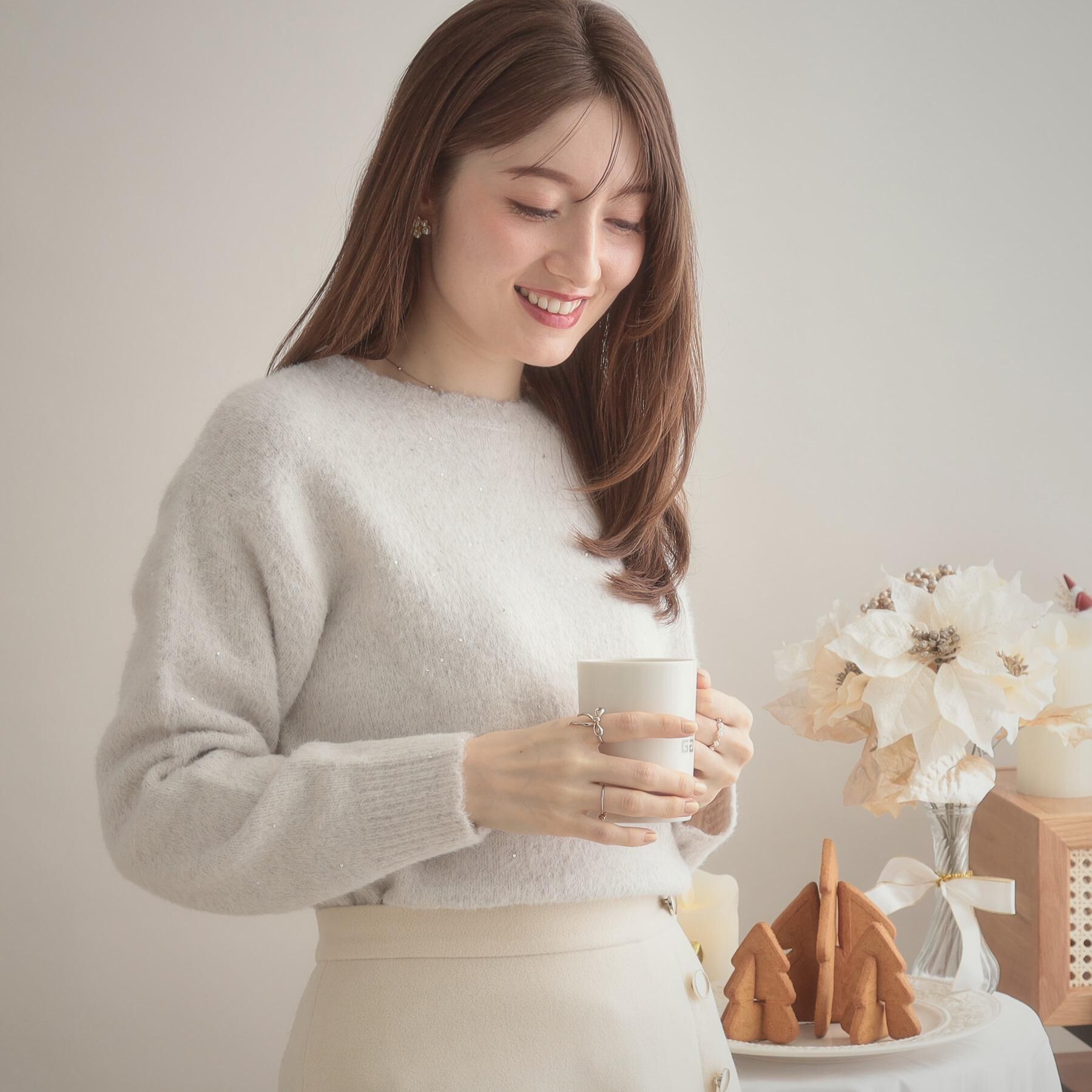 Couture broach「【前後2WAY】スパンコールラメフェザー ニット」|ニット・セーター|