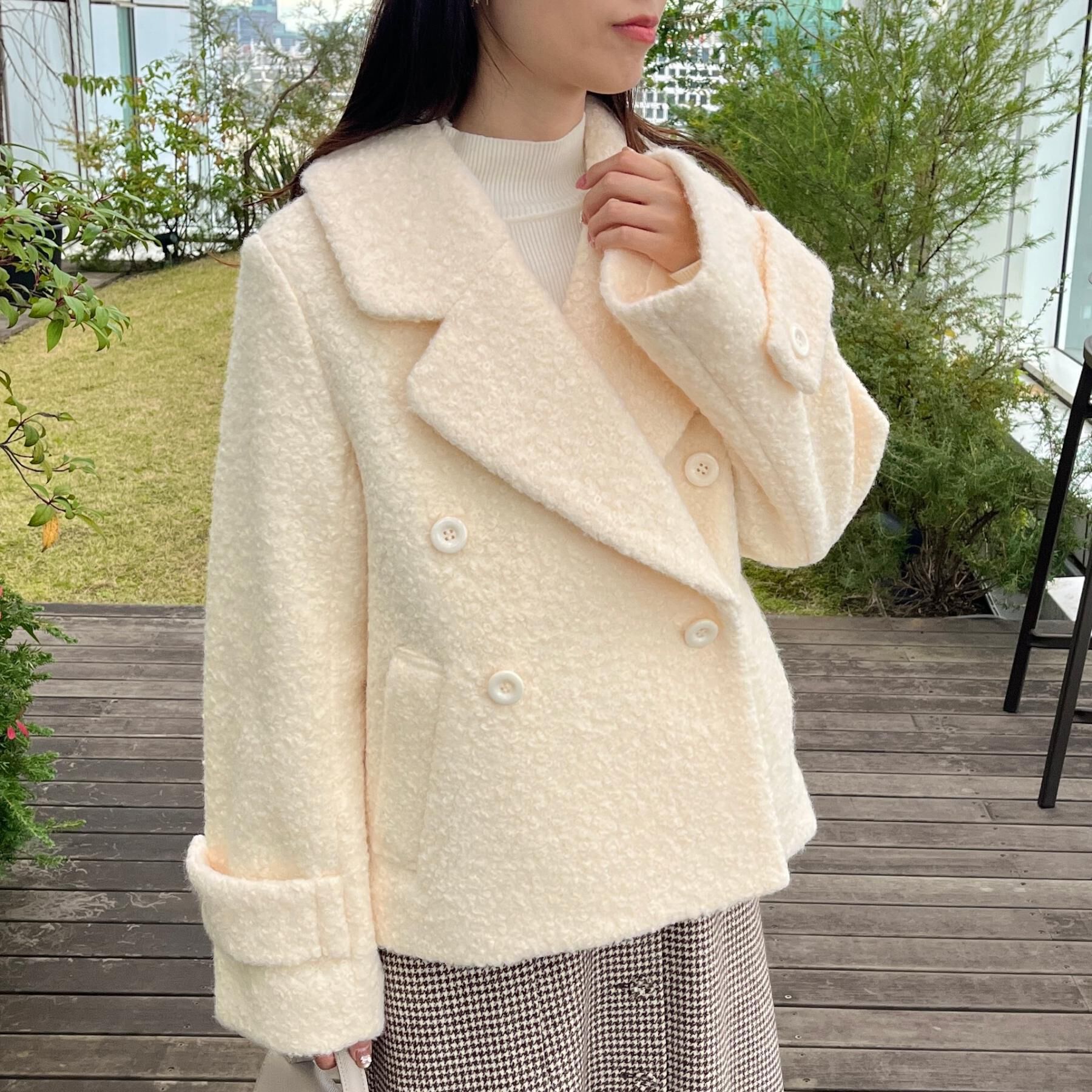 Couture broach「【S-LL/無地・チェック柄】プードルボア ショートコート」|ピーコート|